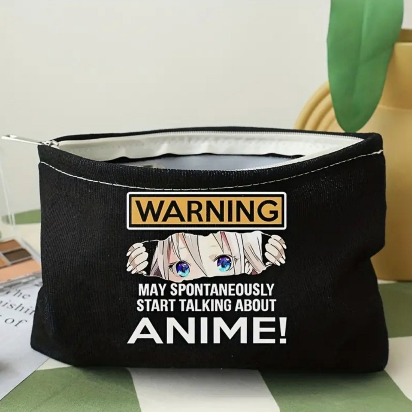 Anime Girl Makeup Bag | Black Zipper Closure Anime Graphic on Front - A Gothic Universe - Makeup Bag