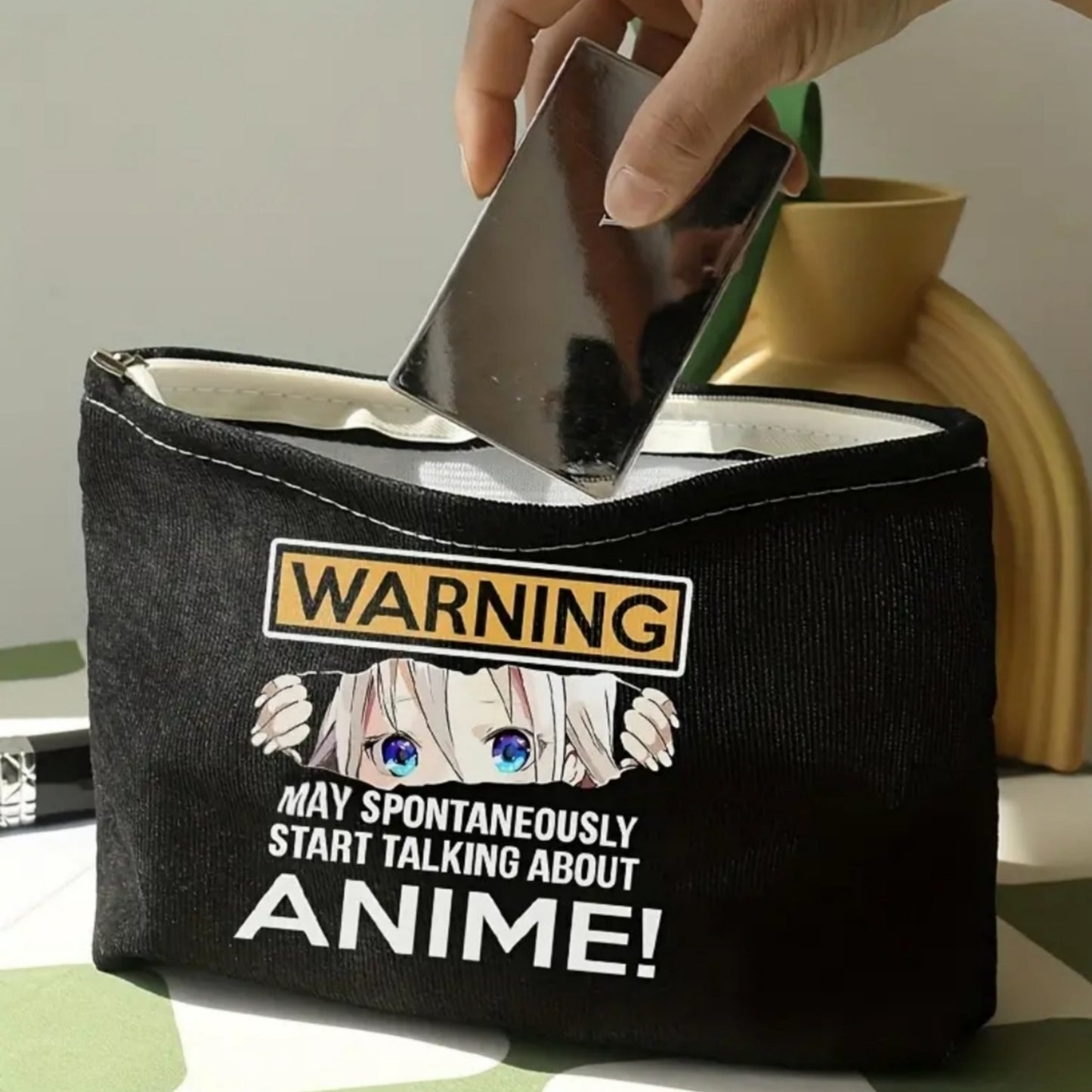 Anime Girl Makeup Bag | Black Zipper Closure Anime Graphic on Front - A Gothic Universe - Makeup Bag