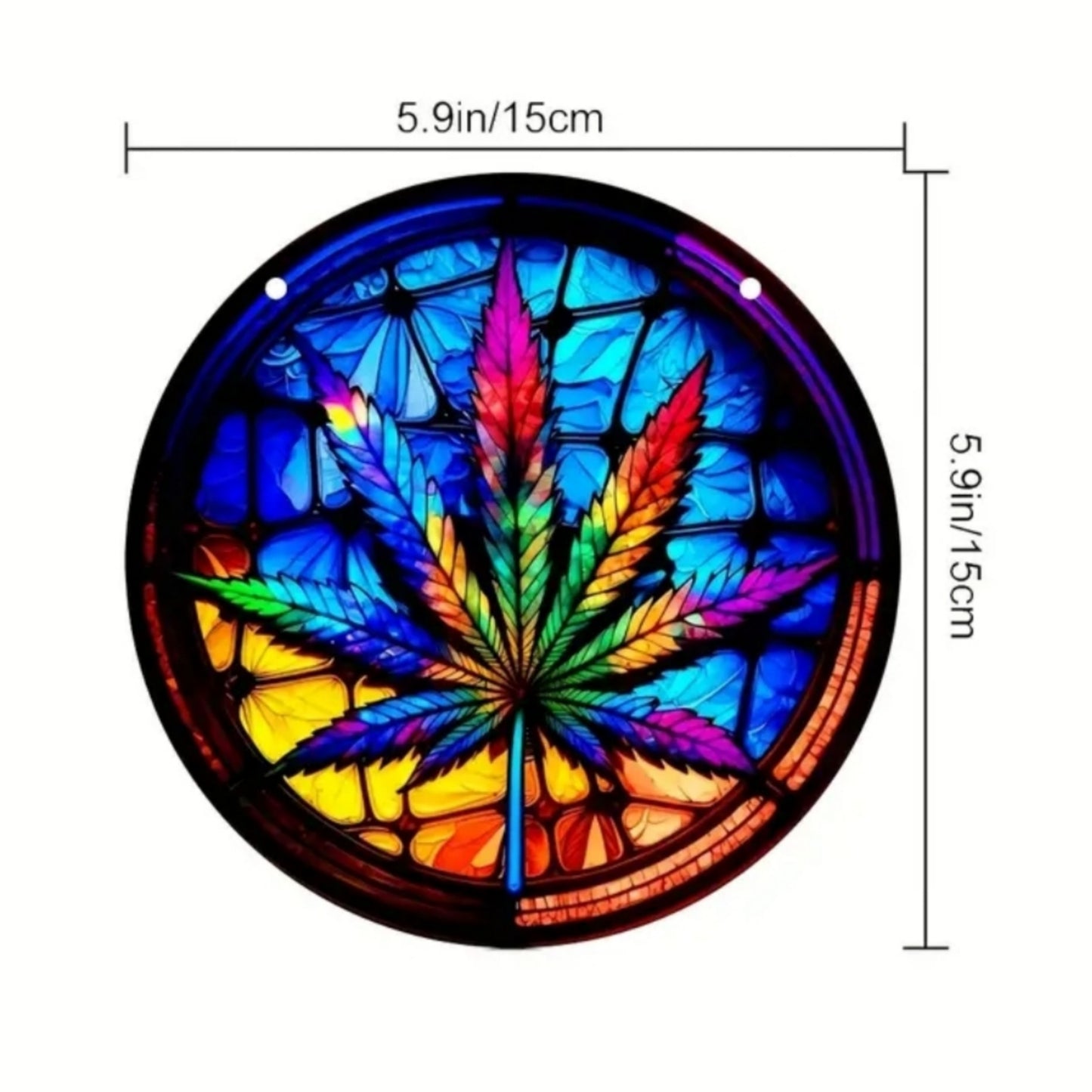 Stainglass Style Suncatcher | Pot Leaf Image High Quality Round Hanging Window Decor - A Gothic Universe - Sun Catcher