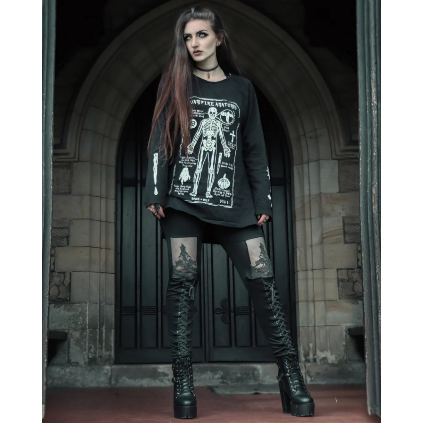 Vampire Anatomy Long Sleeve Tee | Black Oversized 100% Cotton - Rogue + Wolf - Shirts