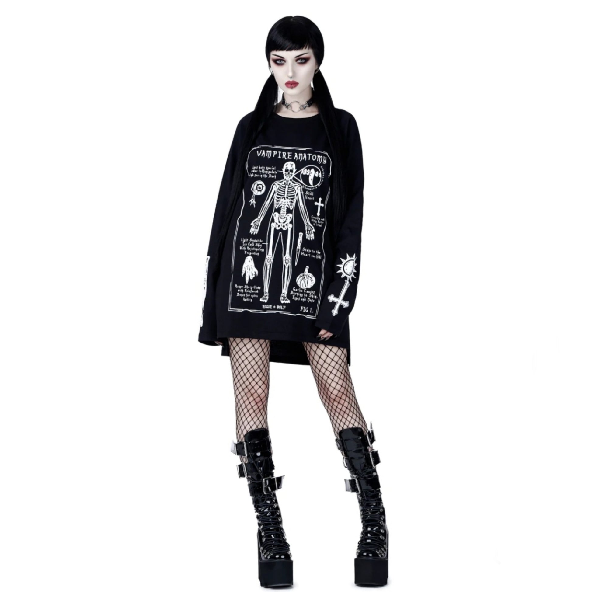 Vampire Anatomy Long Sleeve Tee | Black Oversized 100% Cotton - Rogue + Wolf - Shirts