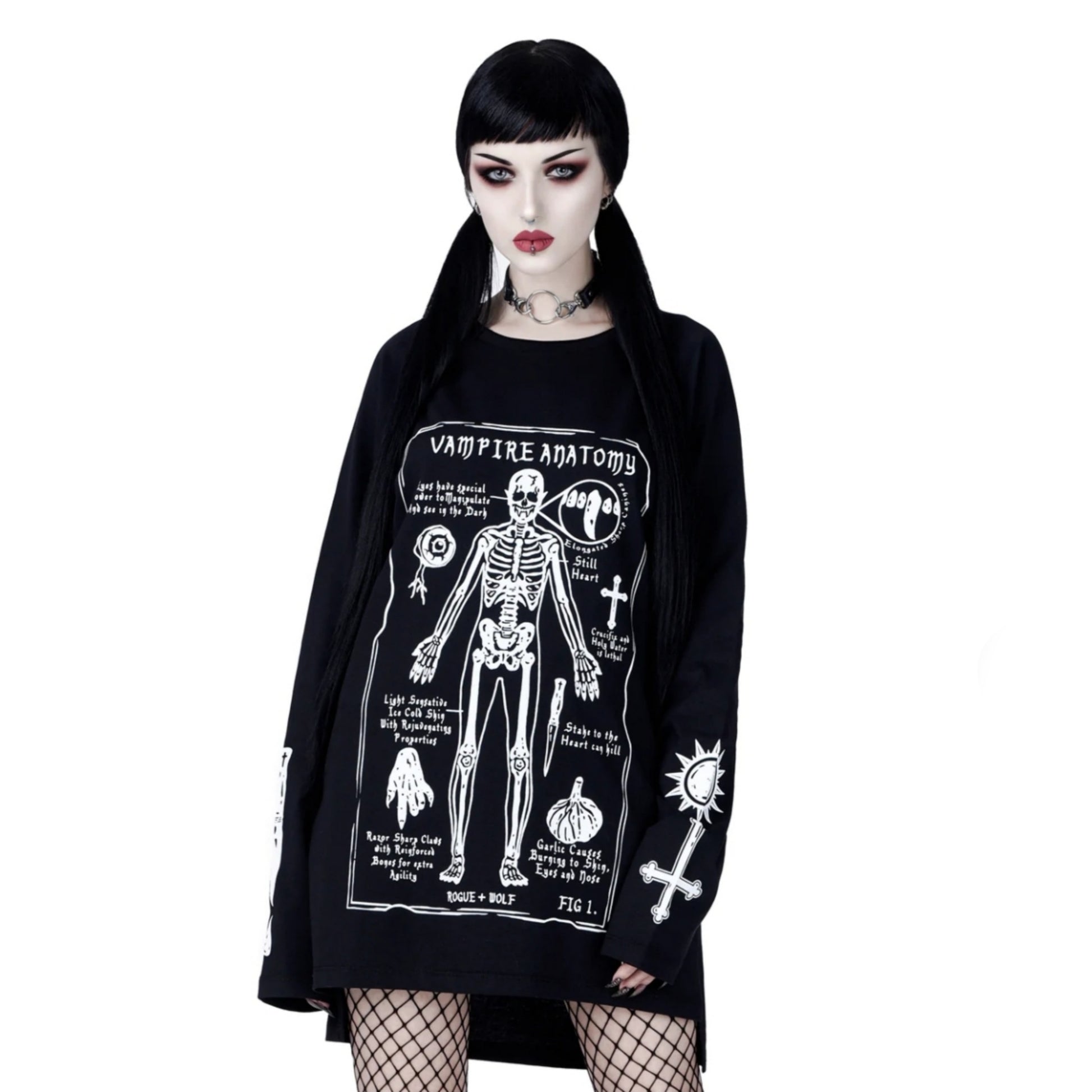 Vampire Anatomy Long Sleeve Tee | Black Oversized 100% Cotton - Rogue + Wolf - Shirts