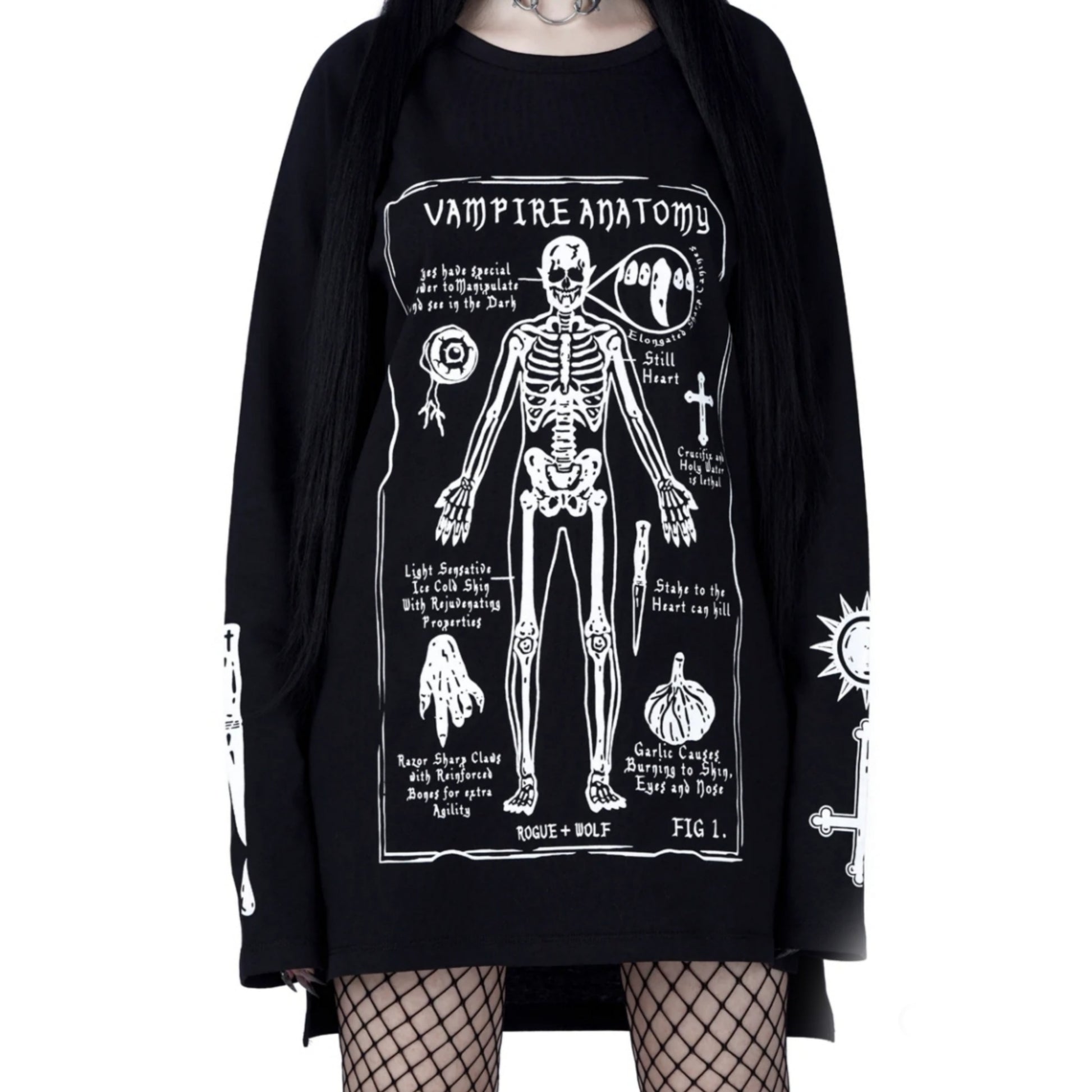 Vampire Anatomy Long Sleeve Tee | Black Oversized 100% Cotton - Rogue + Wolf - Shirts