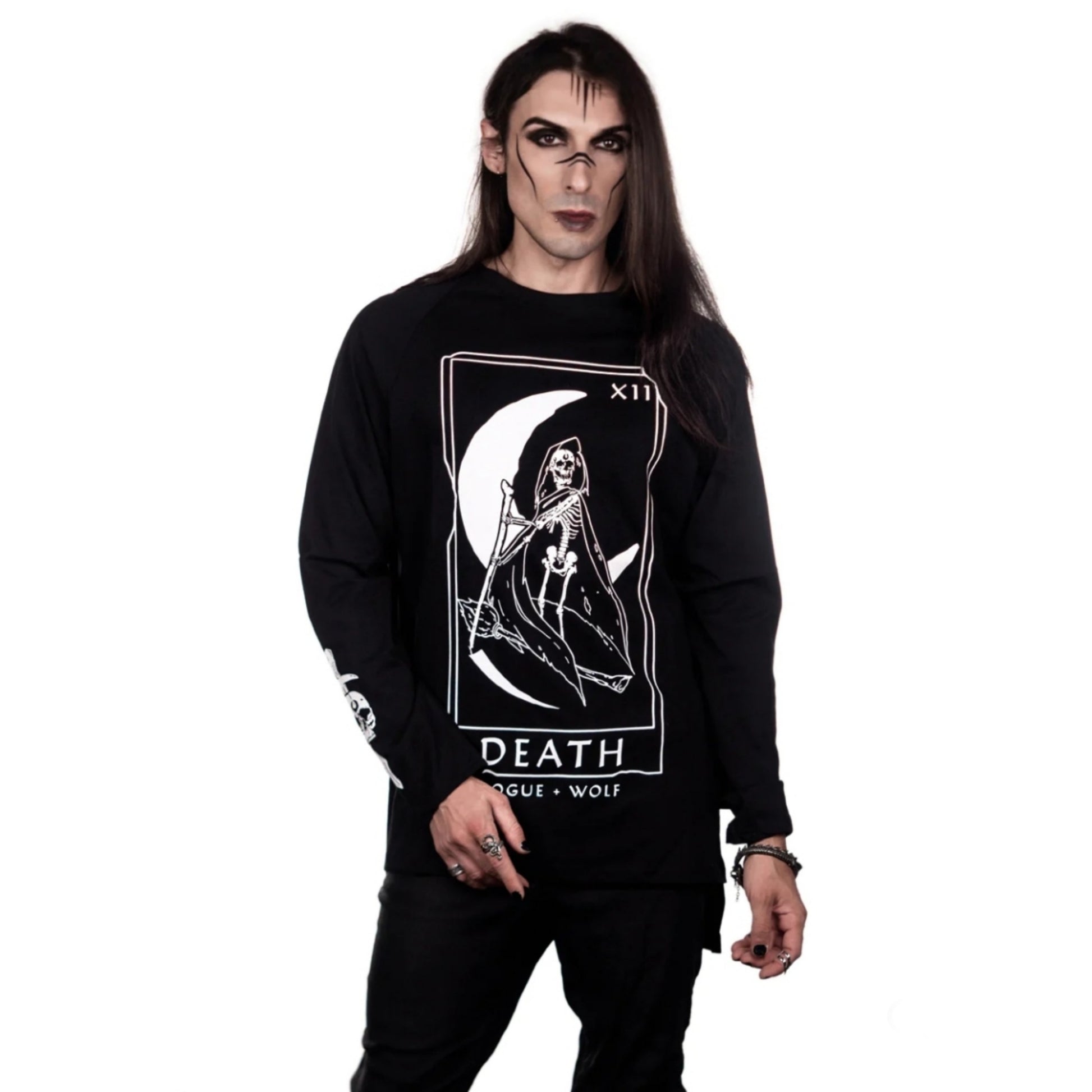 Men's Death Tarot Long Sleeve Tee | Black Oversized 100% Cotton - Rogue + Wolf - Shirts