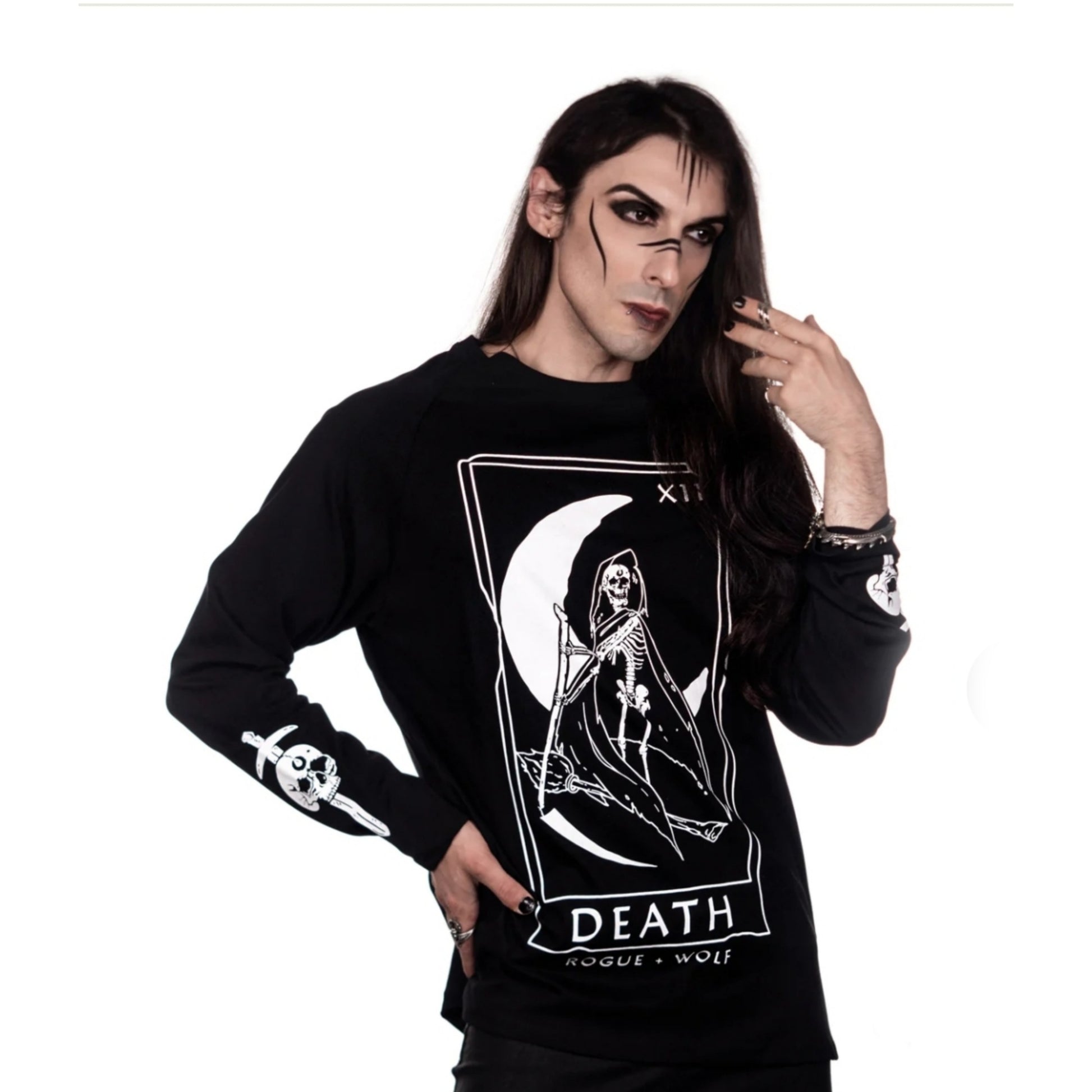 Men's Death Tarot Long Sleeve Tee | Black Oversized 100% Cotton - Rogue + Wolf - Shirts