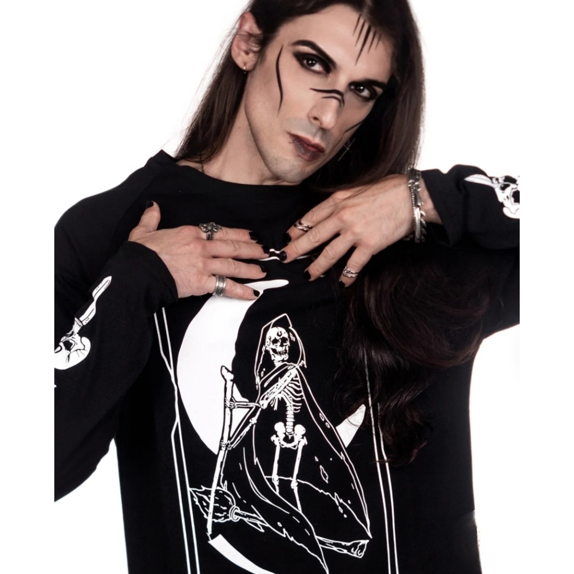 Men's Death Tarot Long Sleeve Tee | Black Oversized 100% Cotton - Rogue + Wolf - Shirts