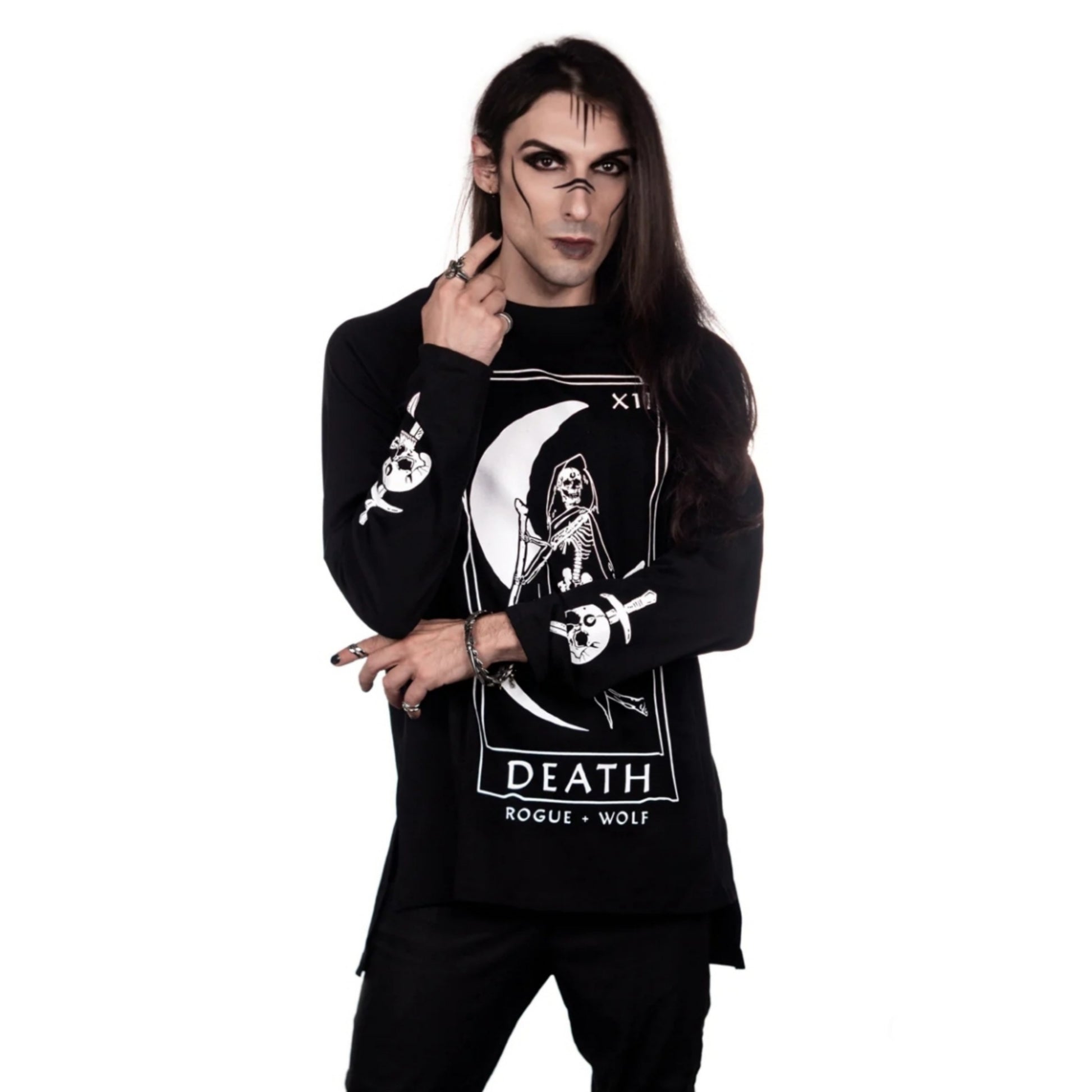 Men's Death Tarot Long Sleeve Tee | Black Oversized 100% Cotton - Rogue + Wolf - Shirts