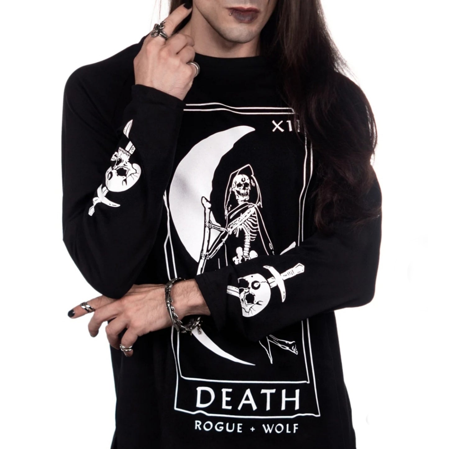 Men's Death Tarot Long Sleeve Tee | Black Oversized 100% Cotton - Rogue + Wolf - Shirts