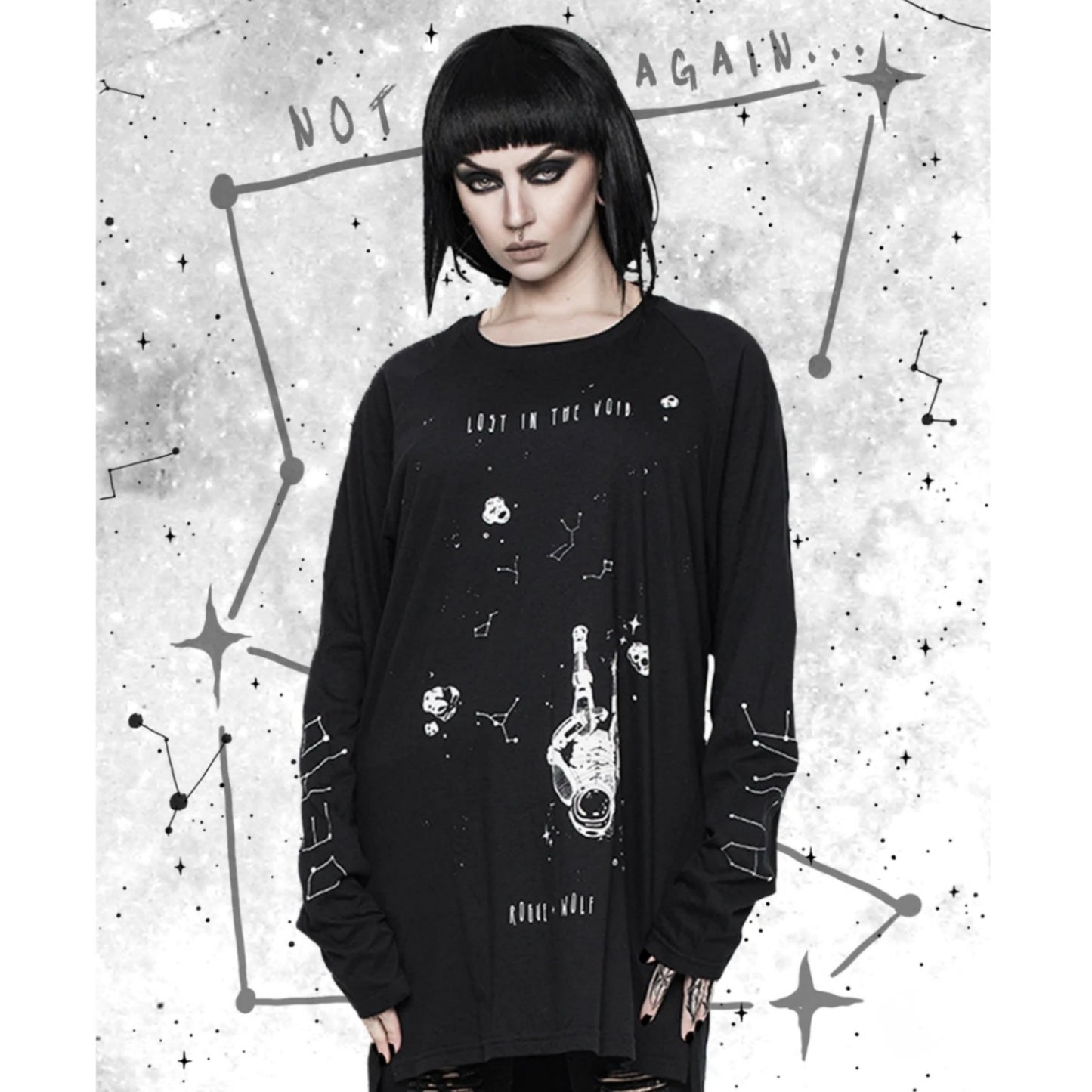 Lost In The Void Long Sleeve Tee | Black Oversized 100% Cotton - Rogue + Wolf - Shirts