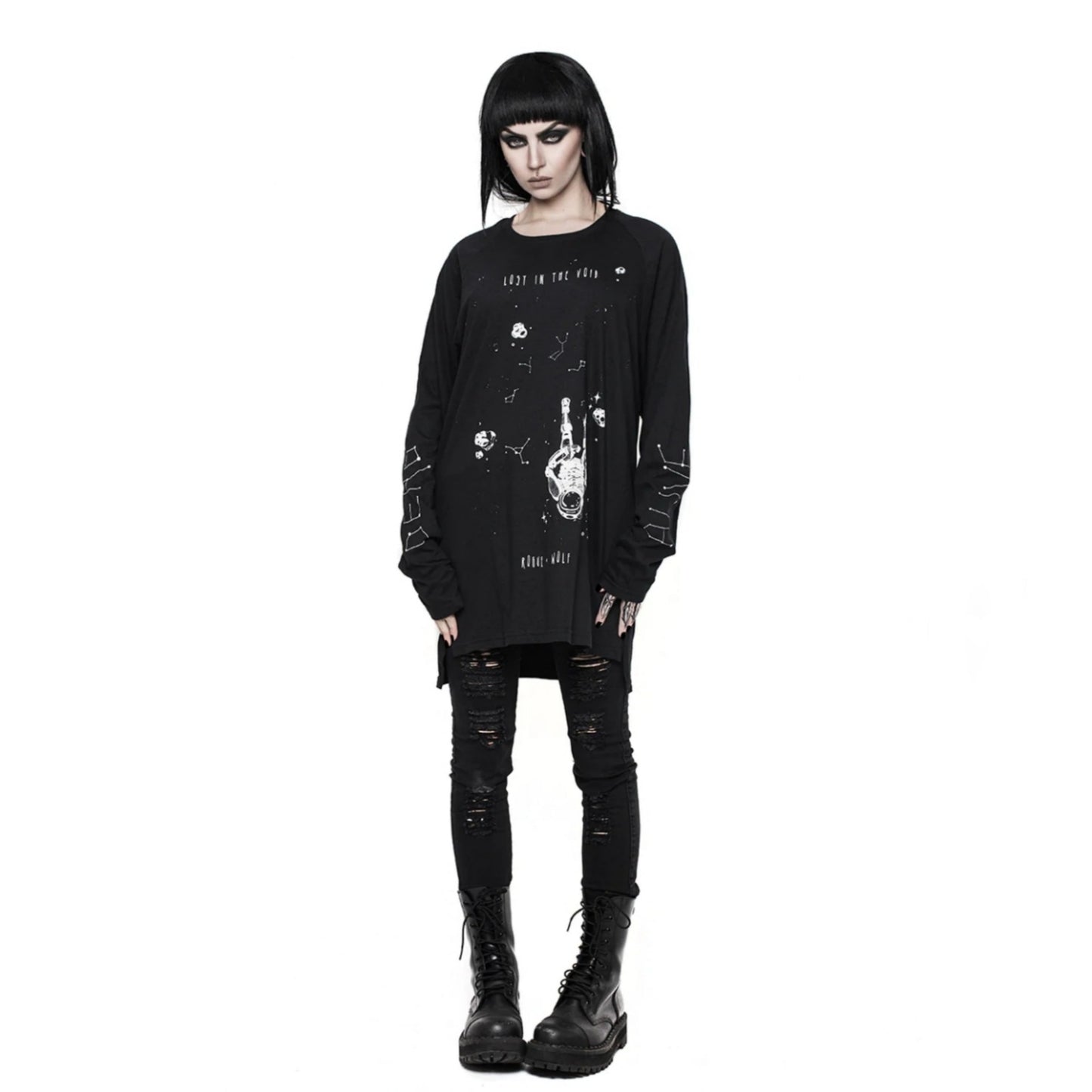 Lost In The Void Long Sleeve Tee | Black Oversized 100% Cotton - Rogue + Wolf - Shirts