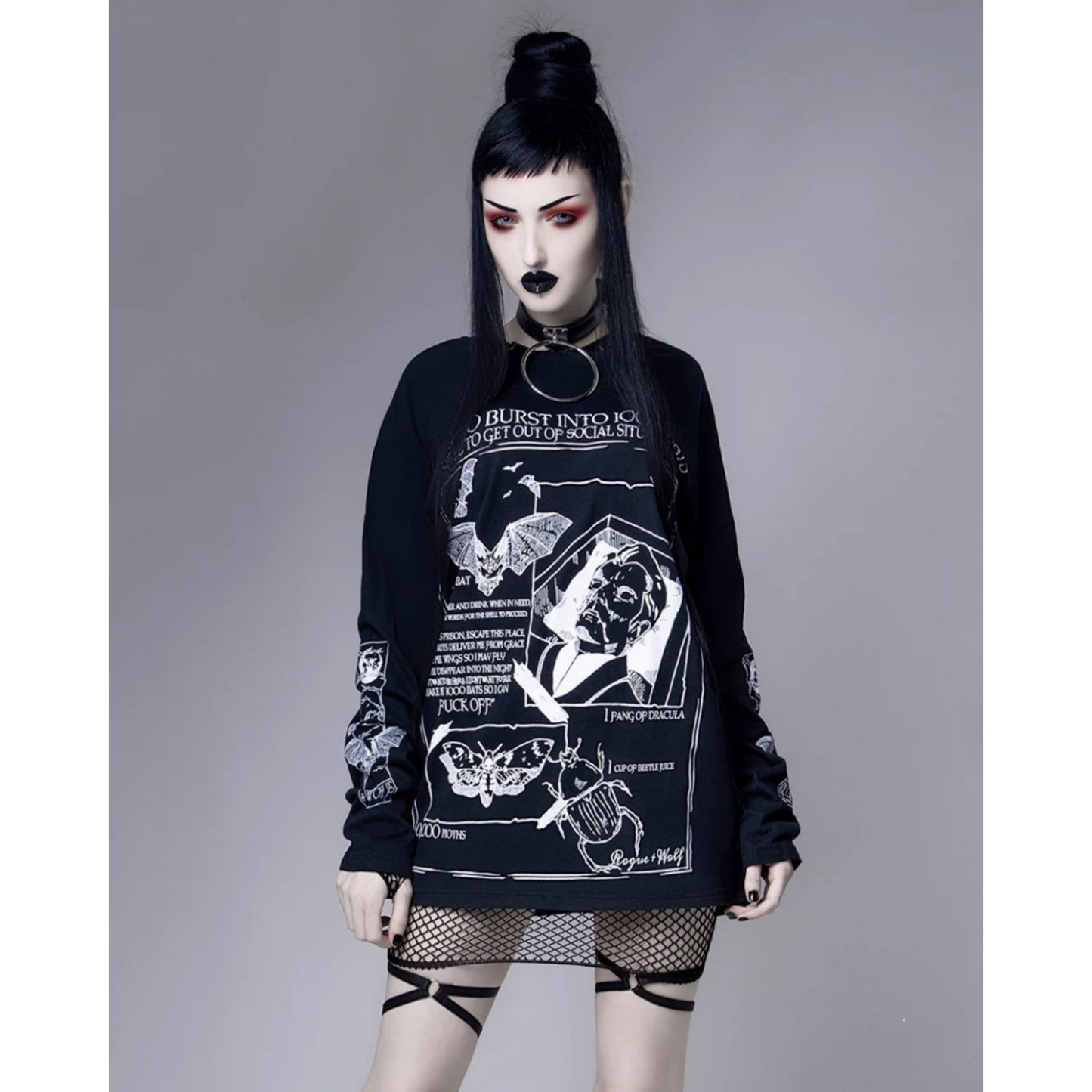 Dramatic Exit Spell - Long Sleeve Tee | Black Oversized 100% Cotton - Rogue + Wolf - Shirts