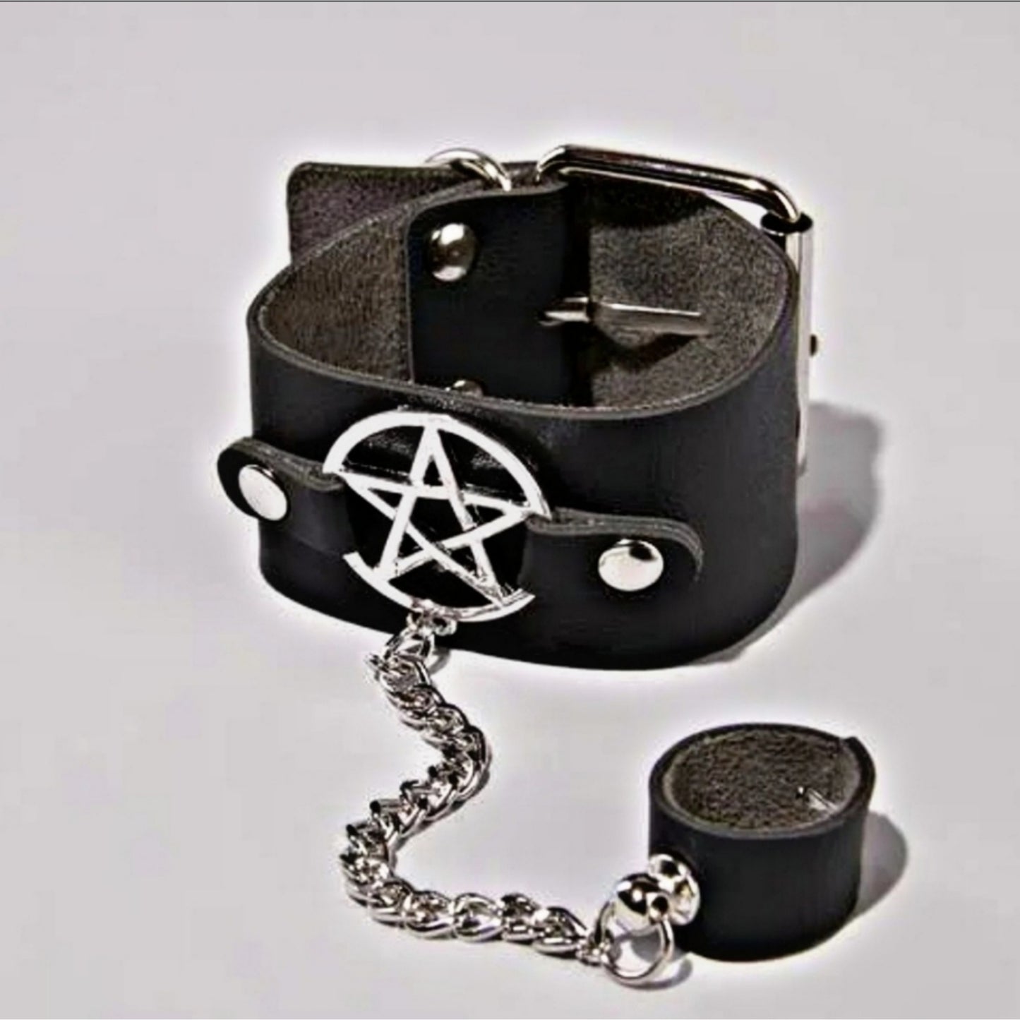 Witch Craft Wrist Cuffs | Vegan Leather Metal Hardware Finger Ring Attached Bracelets - Dolls Kill - Bracelets