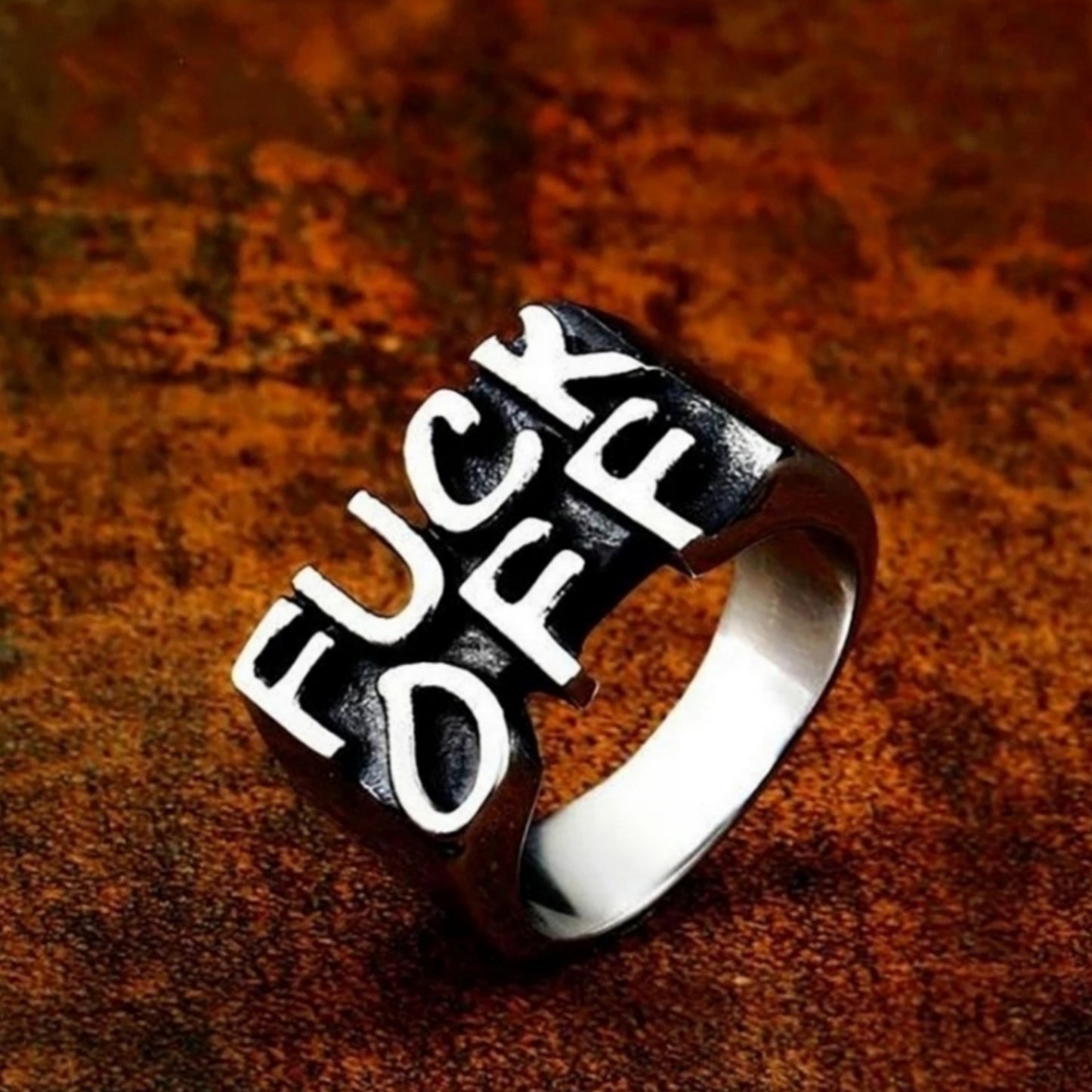 Unisex F*ck Off Ring | Stainless Steel Silver with Black High Quality - A Gothic Universe - Rings
