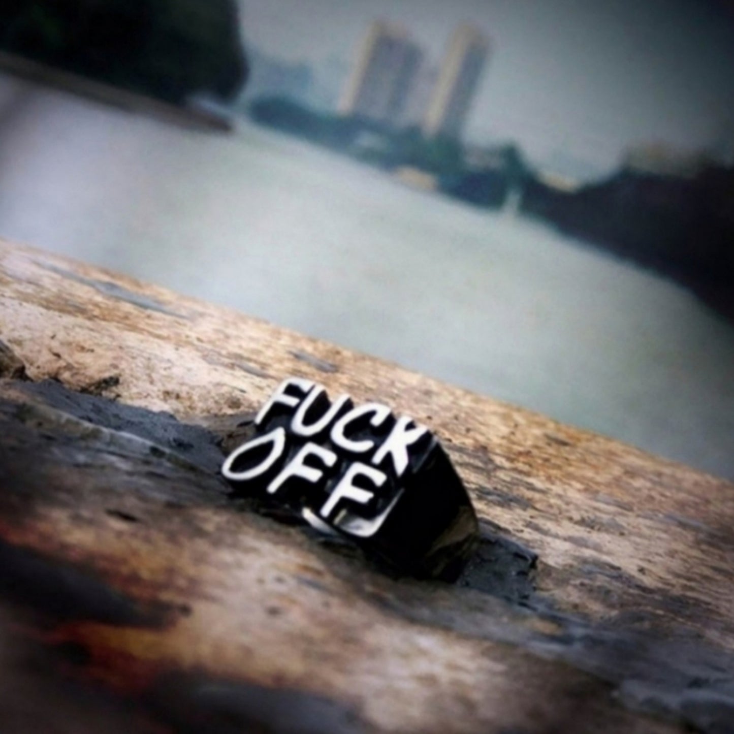 Unisex F*ck Off Ring | Stainless Steel Silver with Black High Quality - A Gothic Universe - Rings
