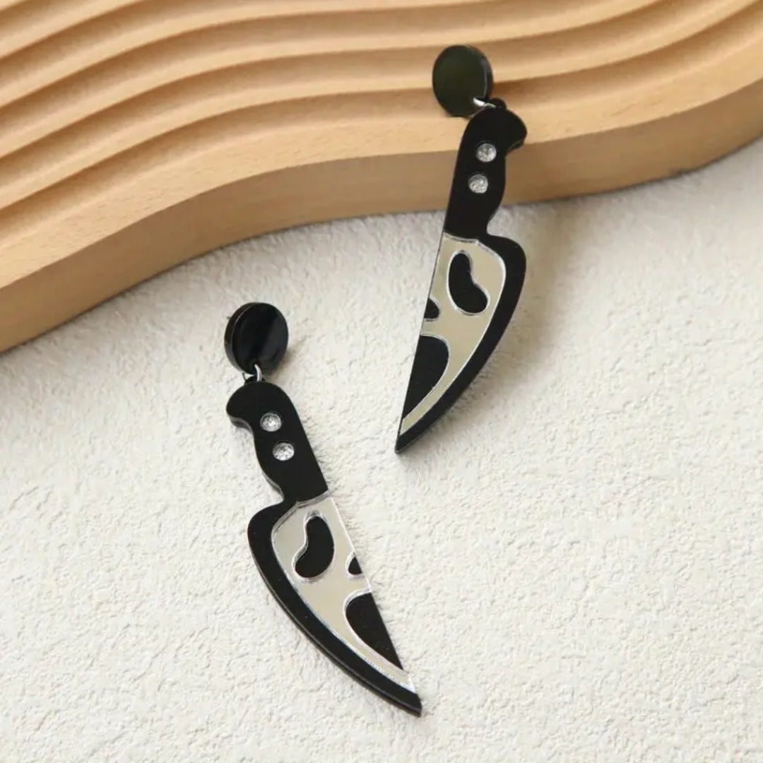 Scream Knife Dangle Earrings | Black White Horror Acrylic Post Backings - A Gothic Universe - Earrings