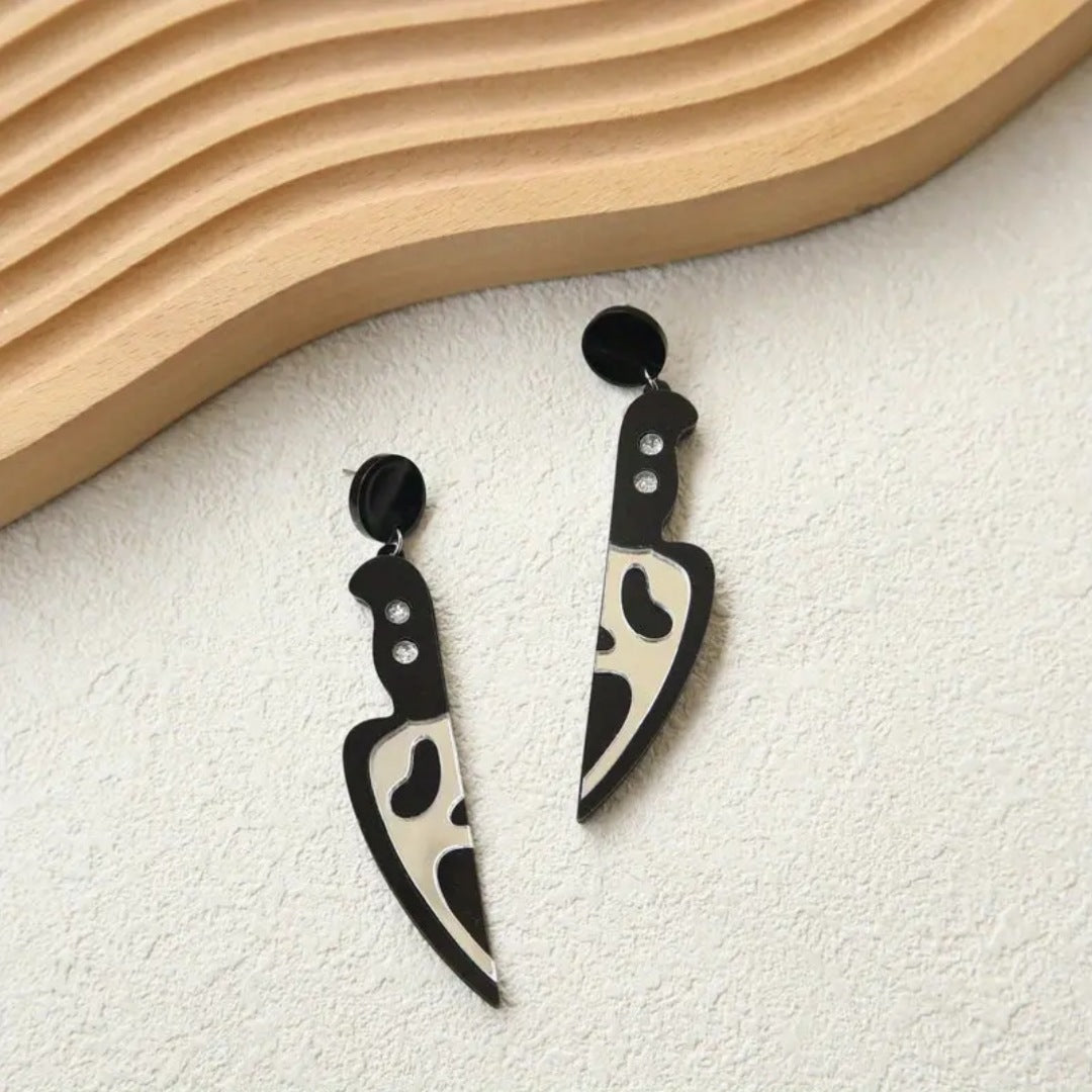 Scream Knife Dangle Earrings | Black White Horror Acrylic Post Backings - A Gothic Universe - Earrings