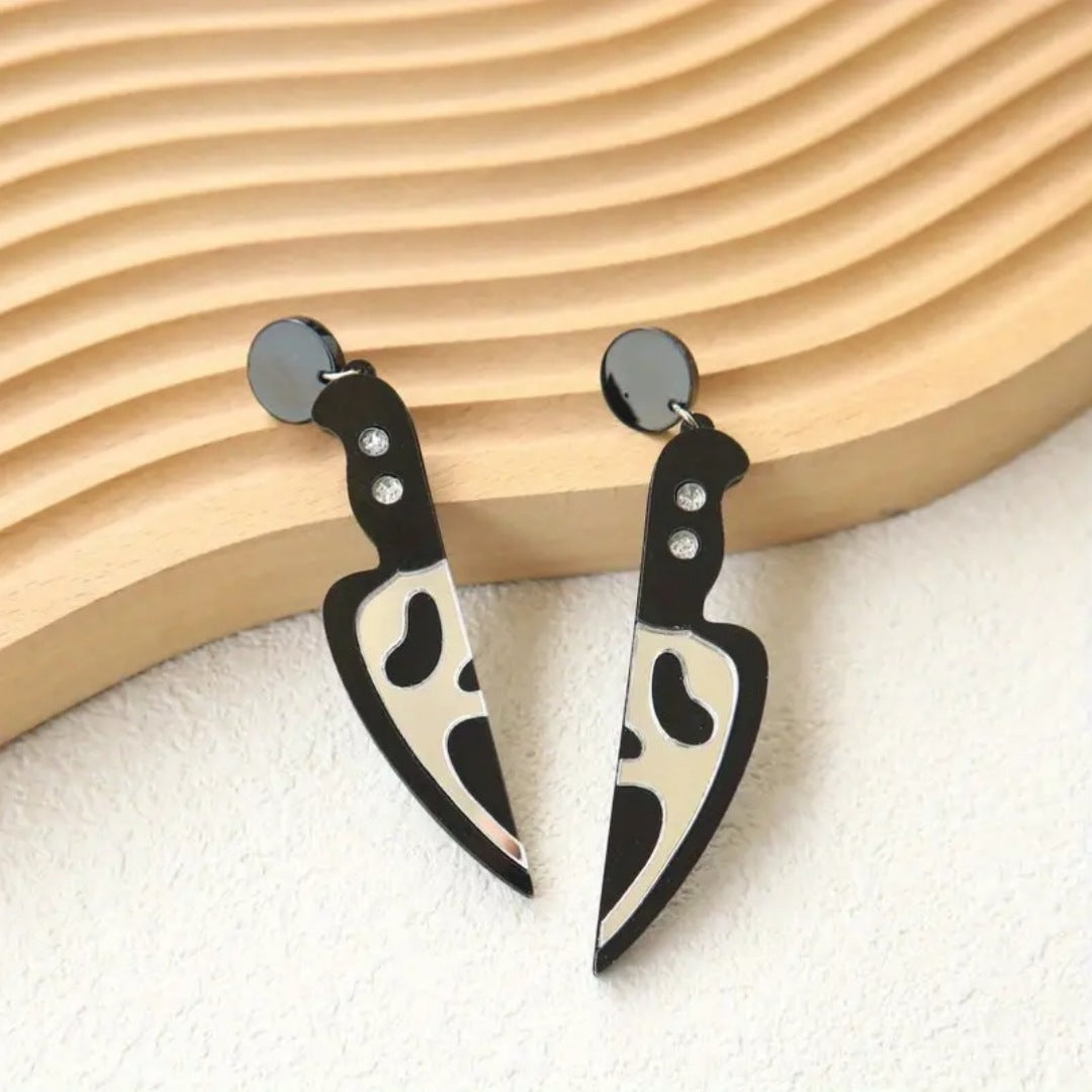 Scream Knife Dangle Earrings | Black White Horror Acrylic Post Backings - A Gothic Universe - Earrings