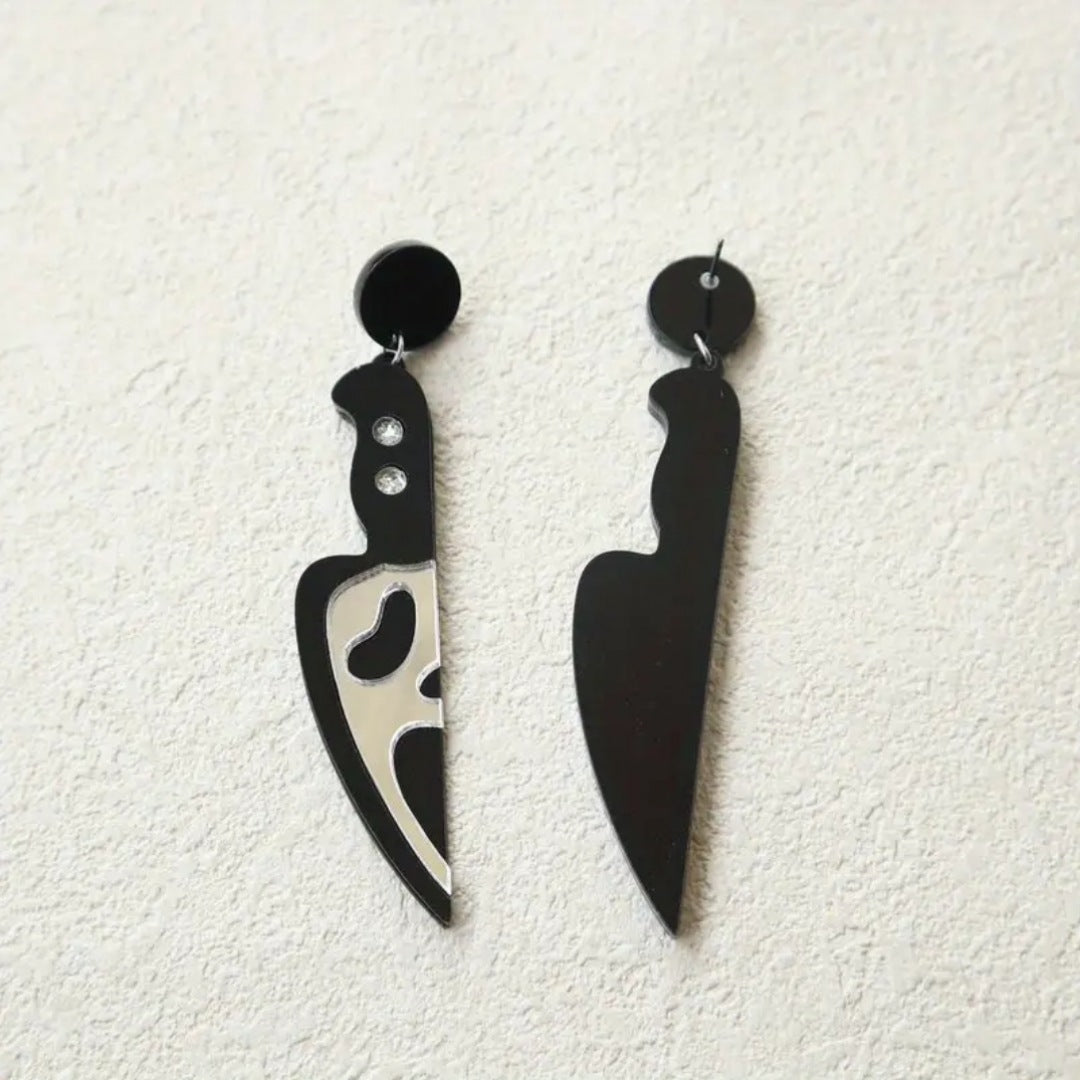 Scream Knife Dangle Earrings | Black White Horror Acrylic Post Backings - A Gothic Universe - Earrings