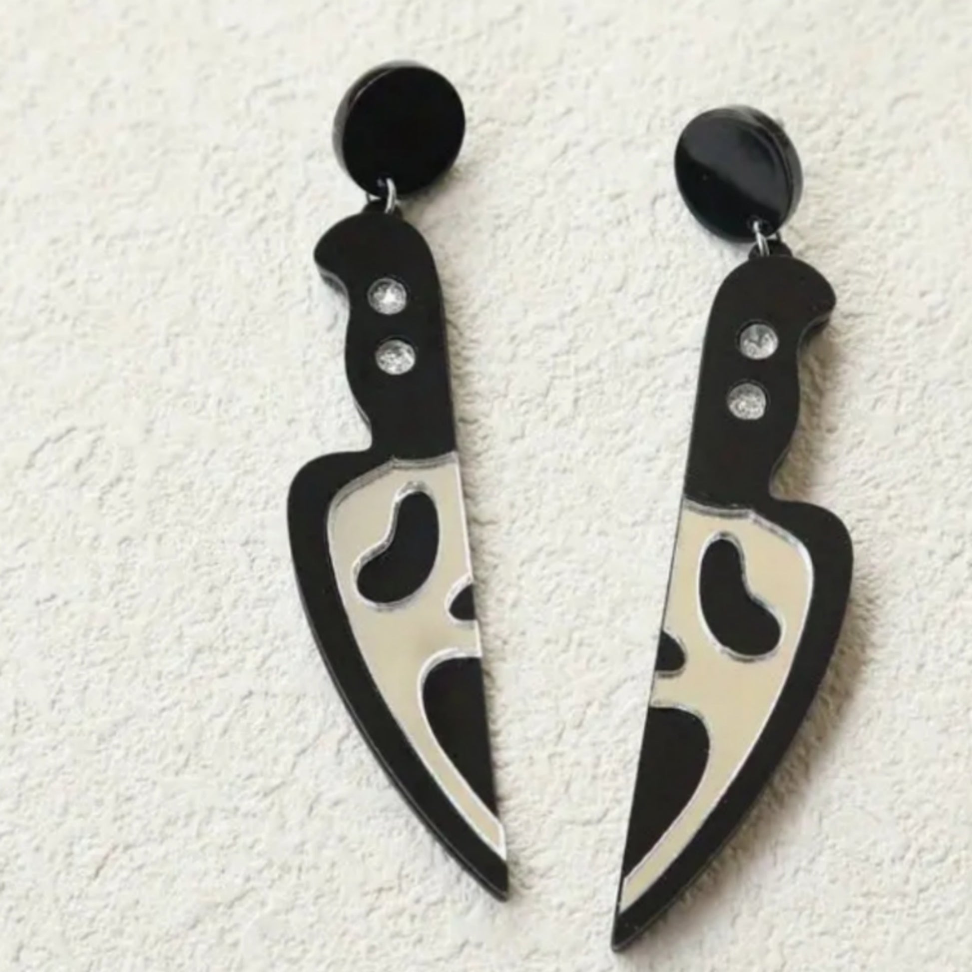 Scream Knife Dangle Earrings | Black White Horror Acrylic Post Backings - A Gothic Universe - Earrings