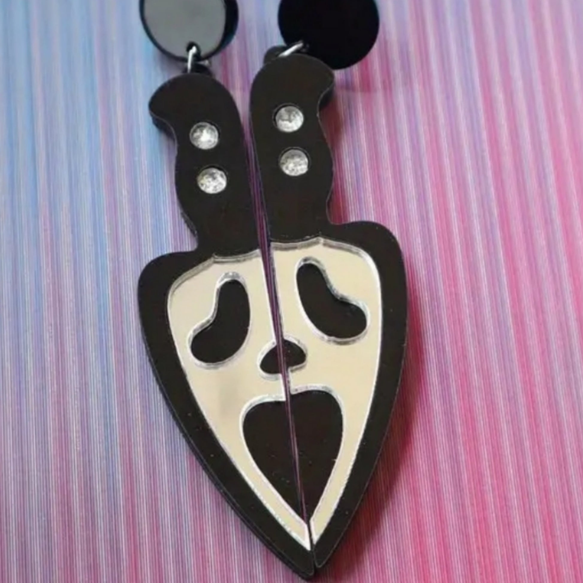 Scream Knife Dangle Earrings | Black White Horror Acrylic Post Backings - A Gothic Universe - Earrings