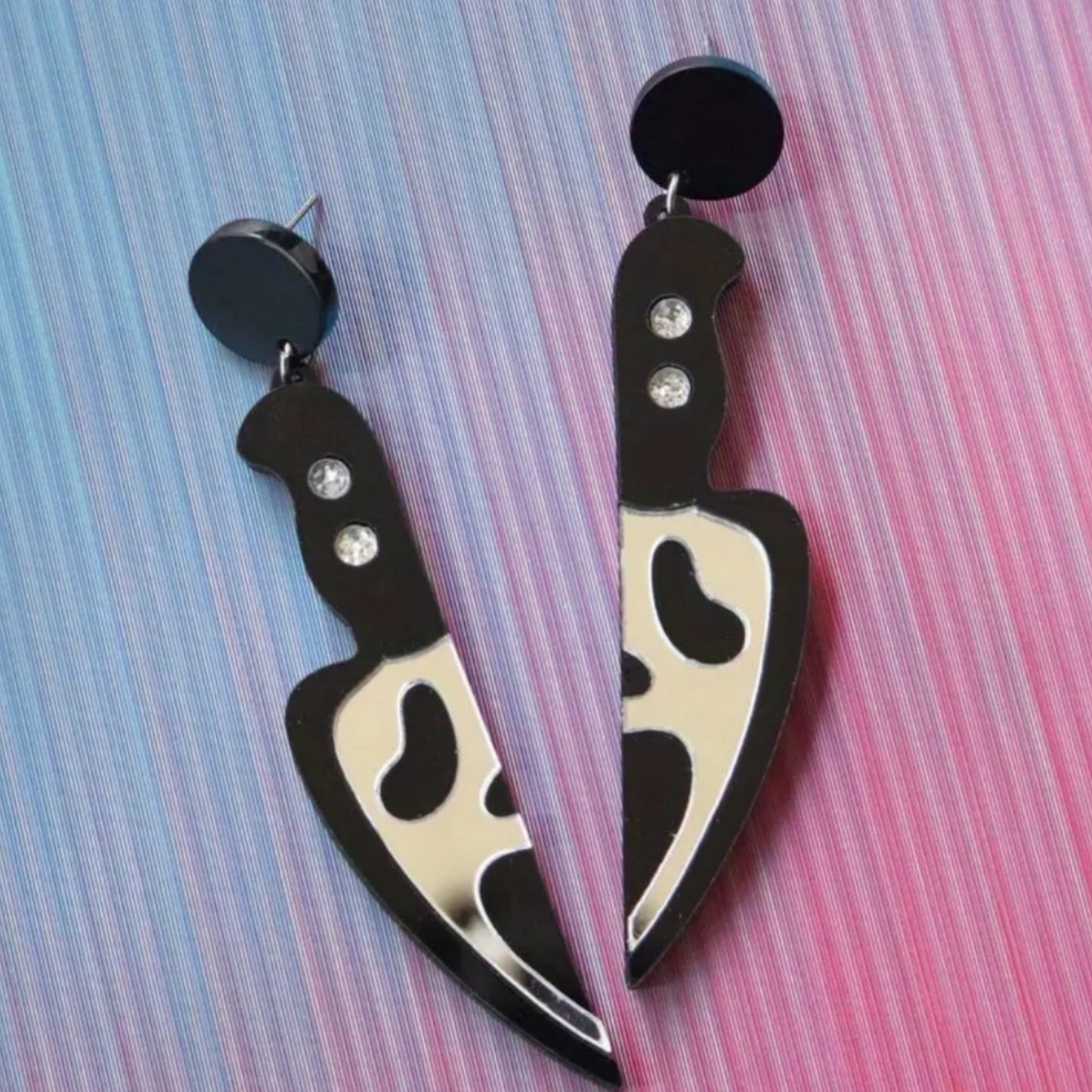 Scream Knife Dangle Earrings | Black White Horror Acrylic Post Backings - A Gothic Universe - Earrings