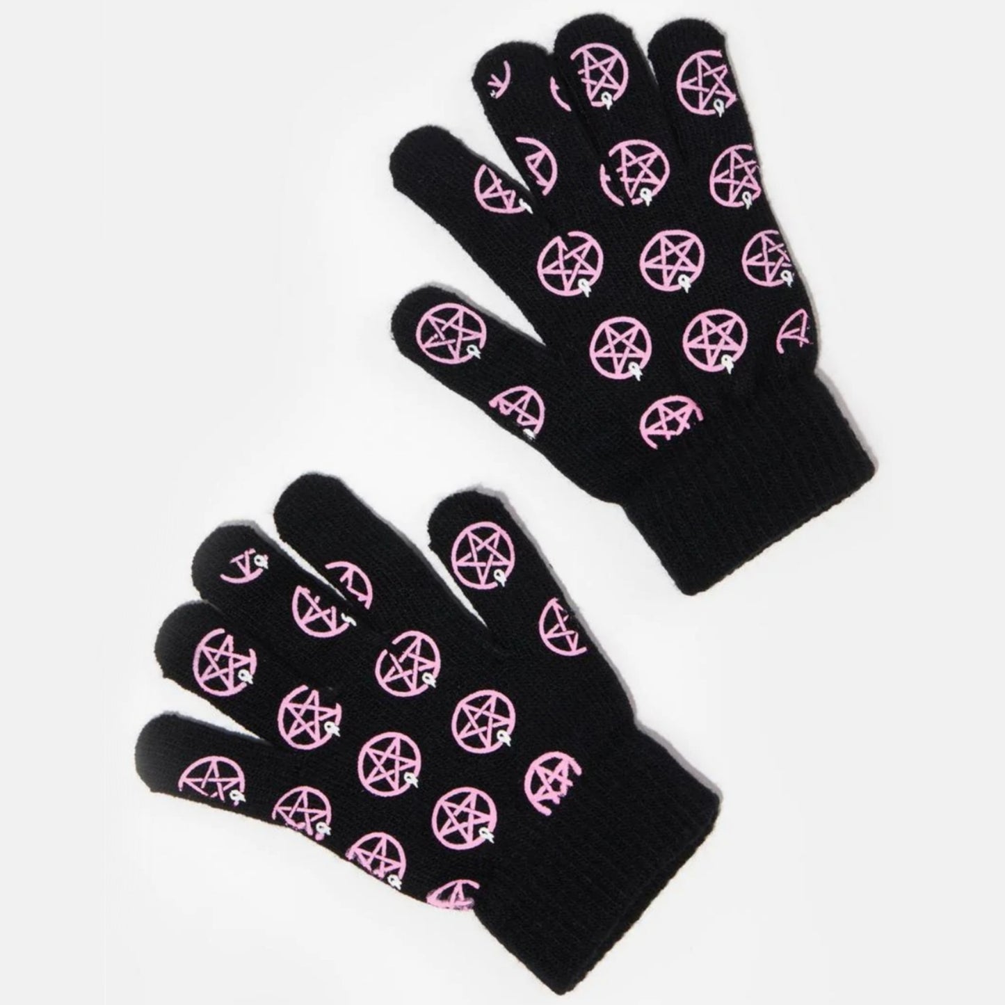 Pentagram Knit Gloves | Black Pink Knit Ribbed Cuffs - Too Fast - Gloves