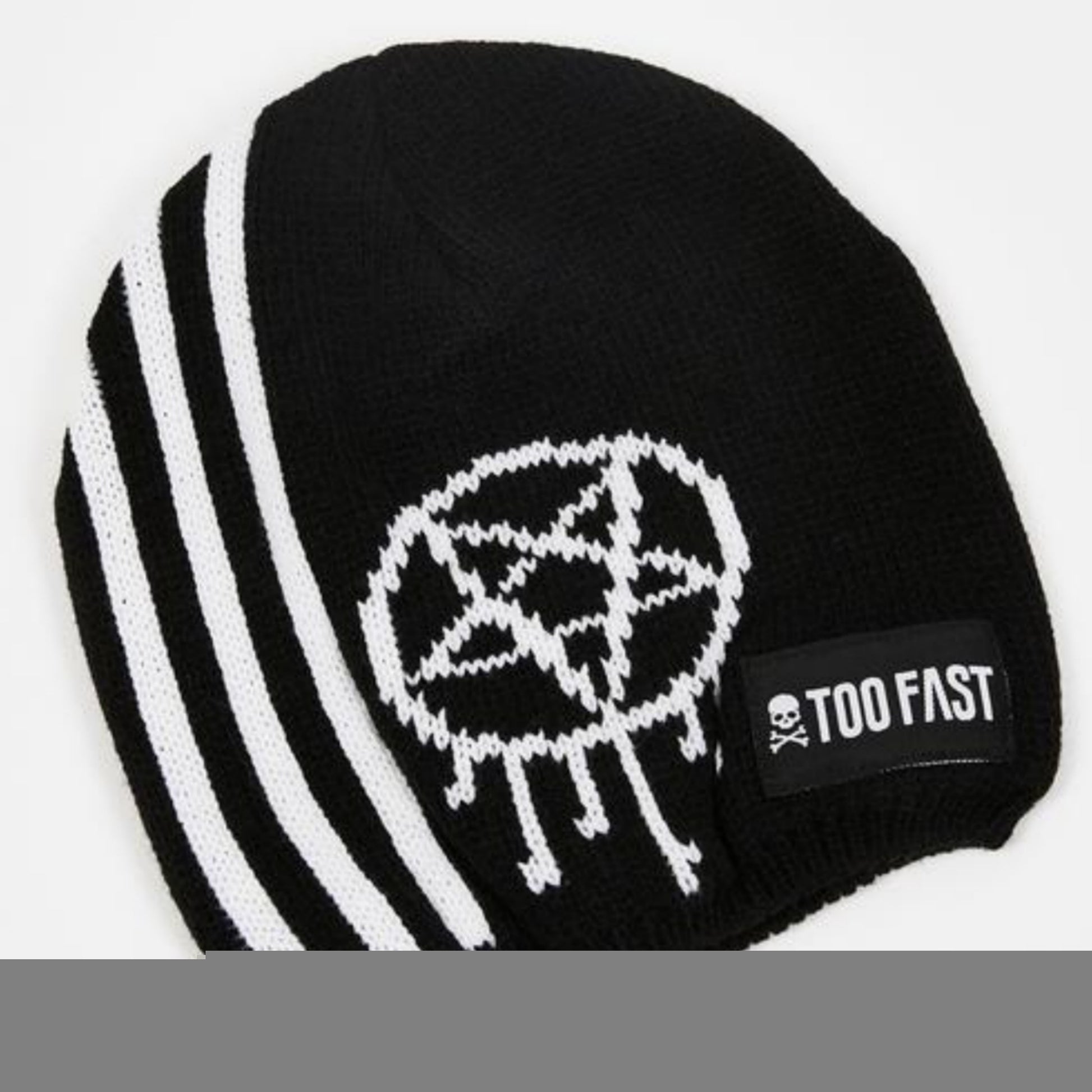 Stars and Stripes Beanie | Black Knit White Pentagram Graphic - Too Fast - Beanies