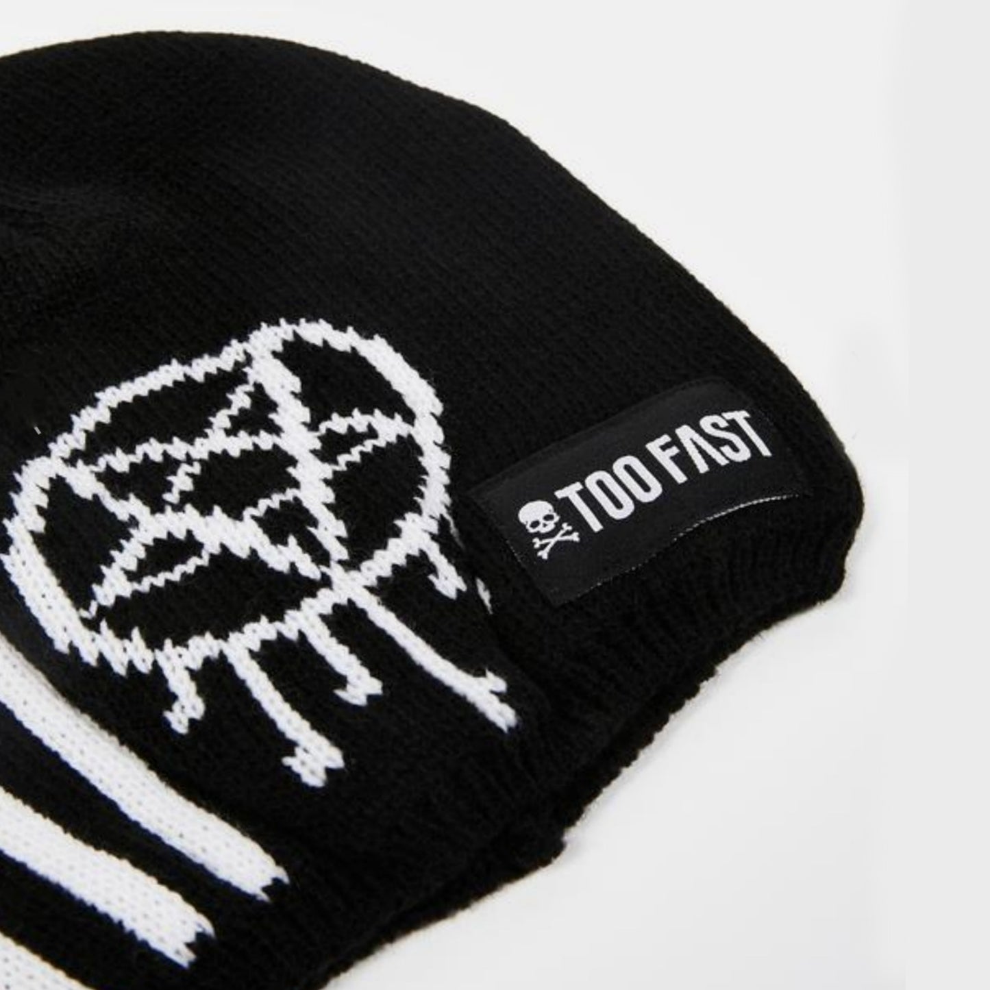 Stars and Stripes Beanie | Black Knit White Pentagram Graphic - Too Fast - Beanies