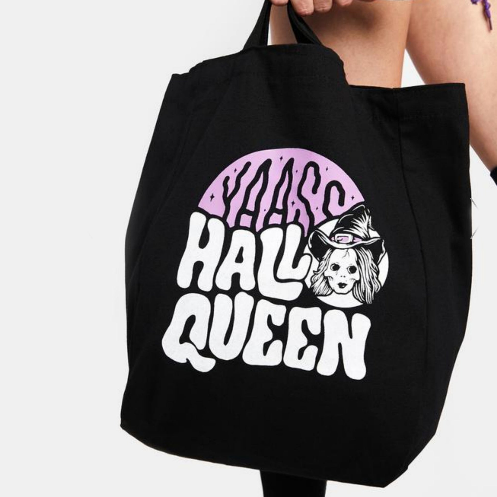 Queen Witch Tote Bag | Black Purple Witchy Graphic Cotton - Too Fast - Tote Bags