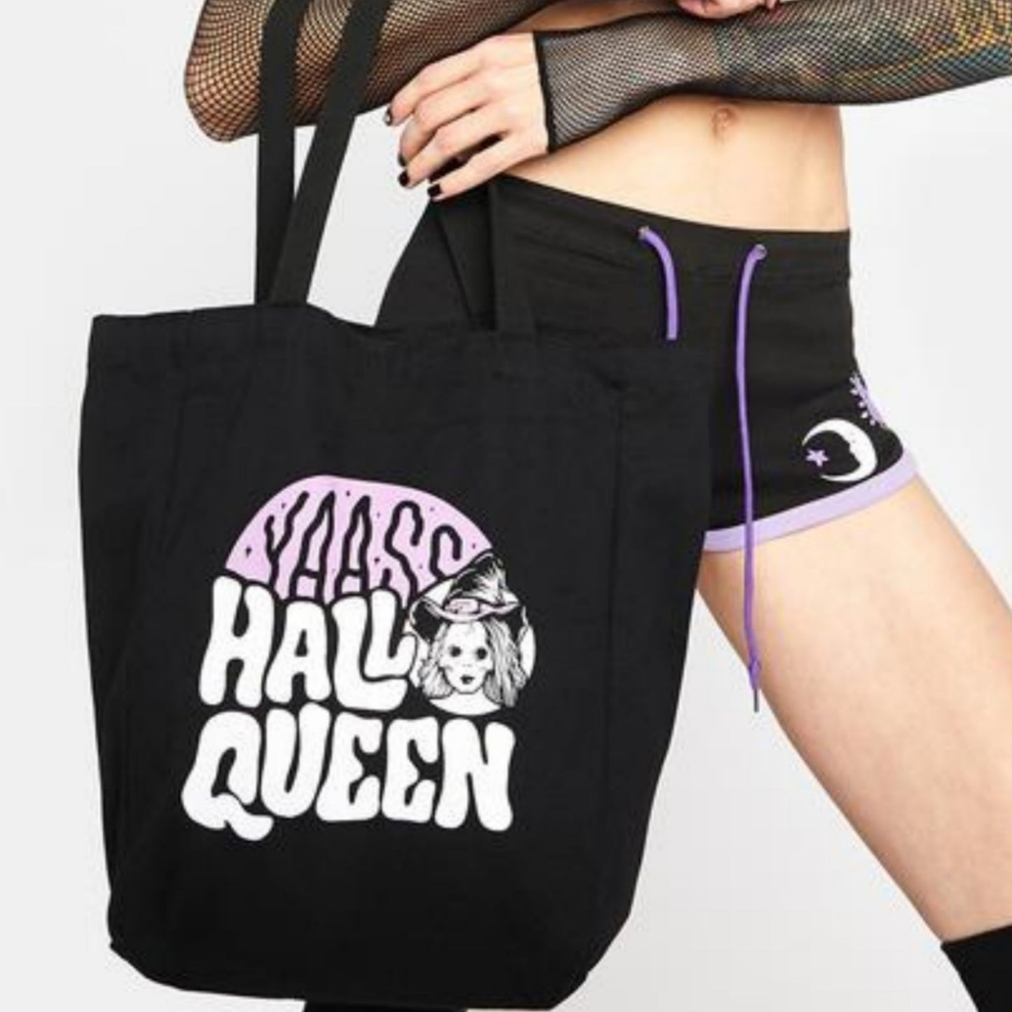 Queen Witch Tote Bag | Black Purple Witchy Graphic Cotton - Too Fast - Tote Bags
