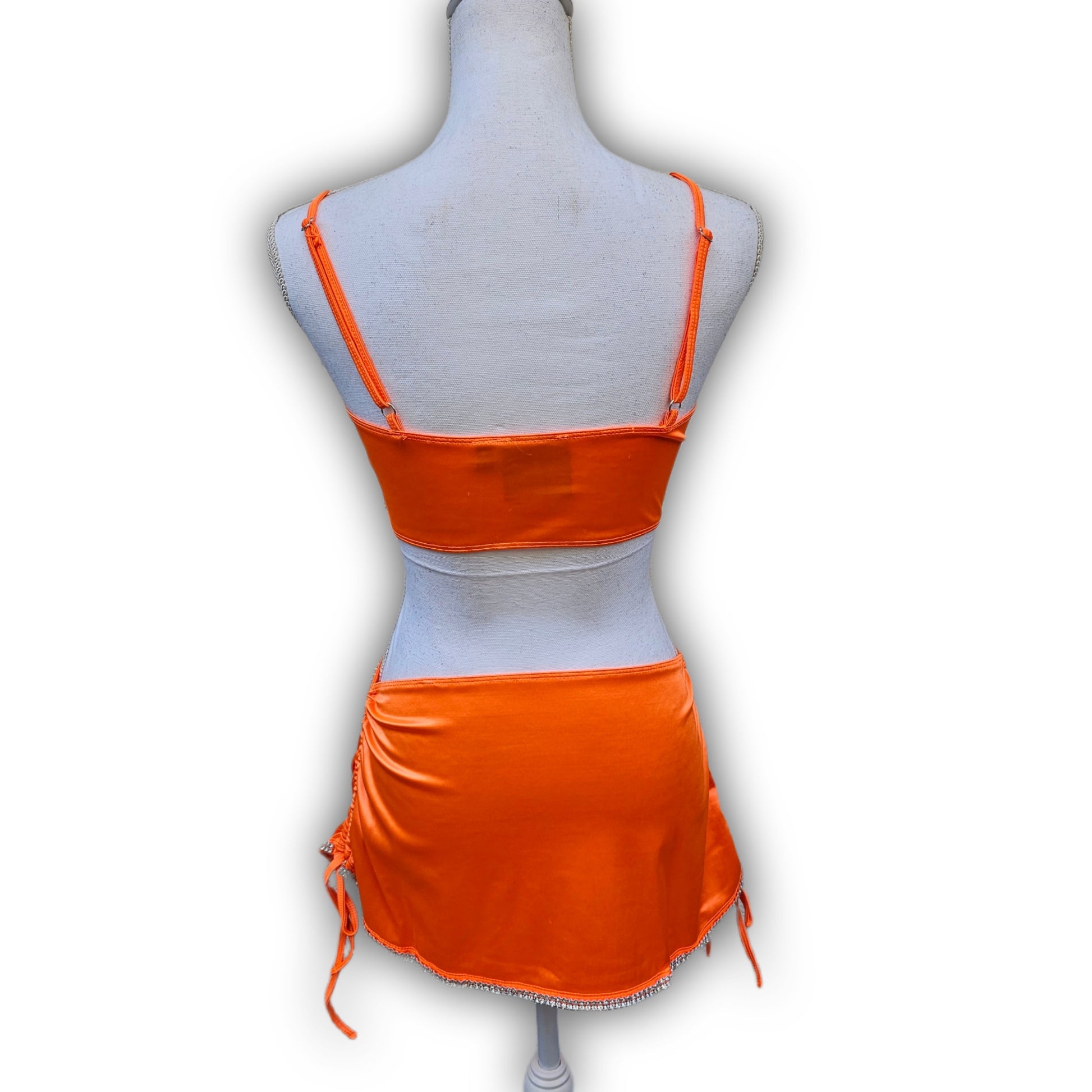 Rave Wear Juicy Orange Dress | Cut-Out Rhinestone Trim Ruched Sides - Yung Reaper - Dresses