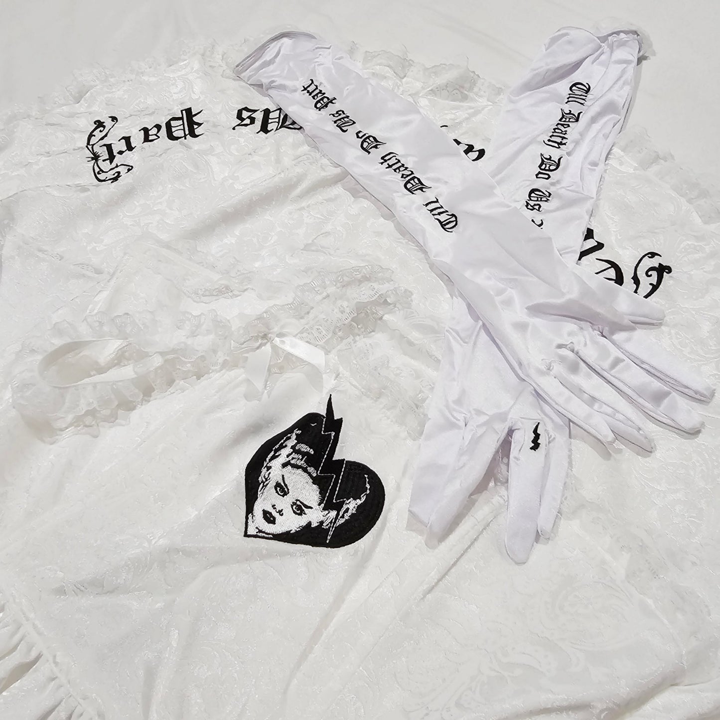 Brocade Print Costume Set | Death Do Us Part | White Strapless High-low Dress Set - Universal Monsters - Dresses