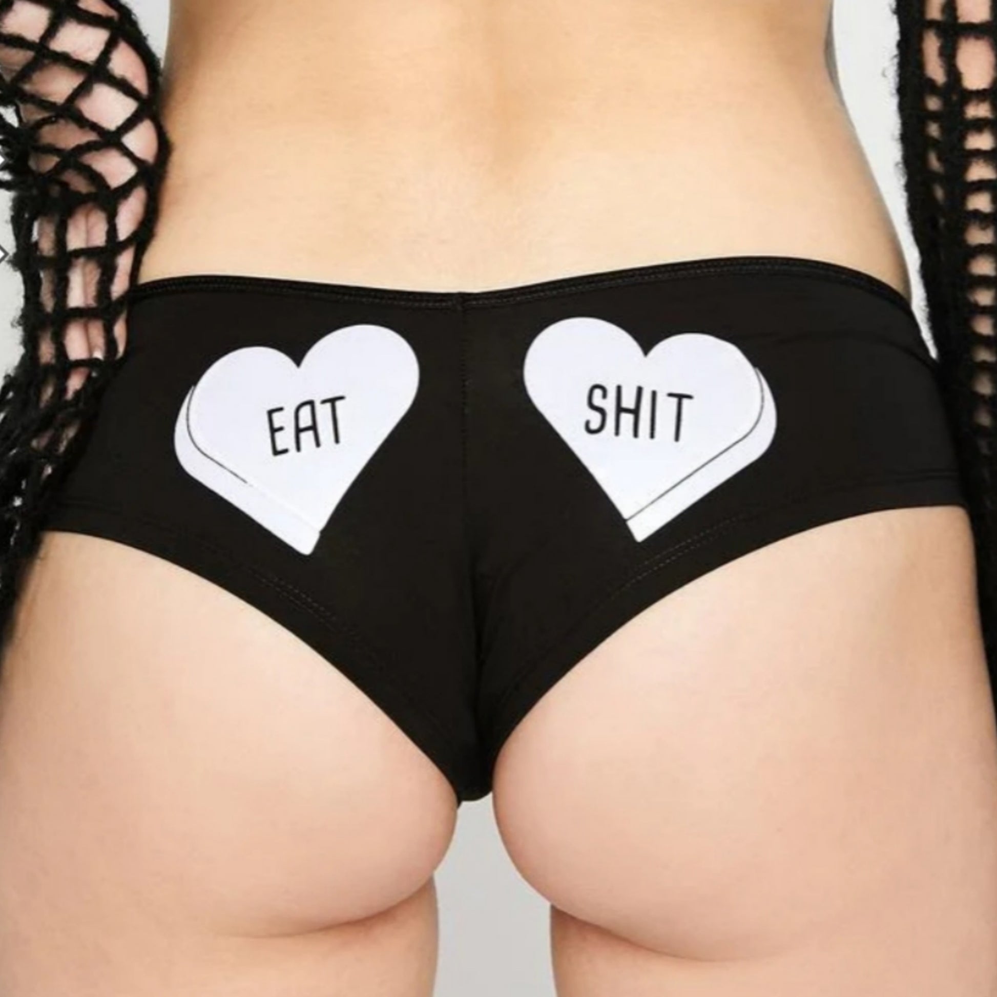 Eat Shit Boy Short Style | Black With Purple Hearts Graphic - Femfetti - Panties