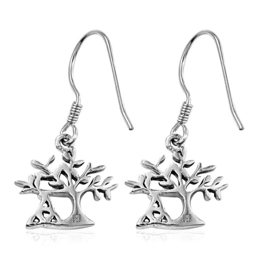 Tree of Life Dangle Earrings | Platinum Over 925S & 14k Earrings 2¾ Gram - A Gothic Universe - Earrings