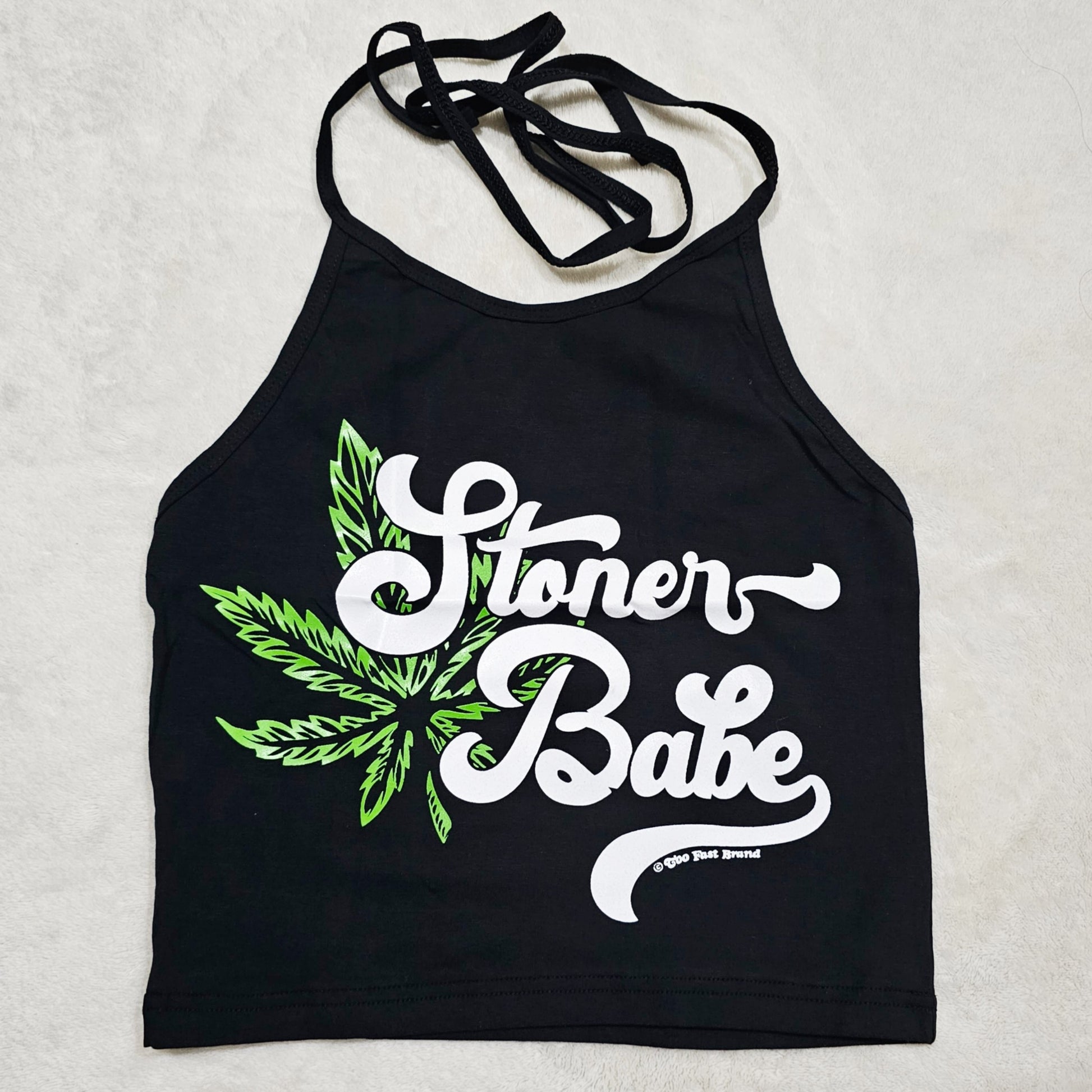 Smokin Black Crop Top | Stoner Babe Graphic Halter Neckline Sleeveless - Too Fast - Shirts