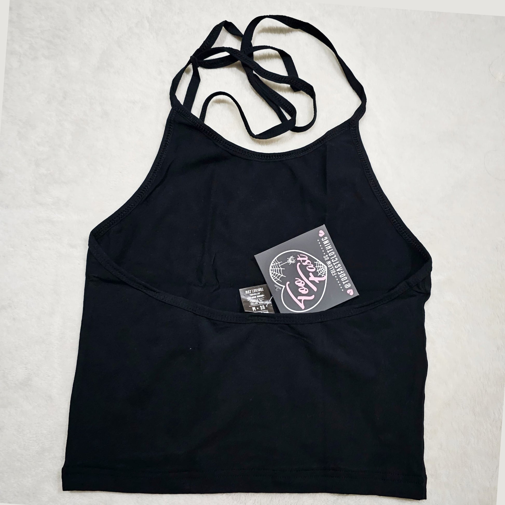 Smokin Black Crop Top | Stoner Babe Graphic Halter Neckline Sleeveless - Too Fast - Shirts