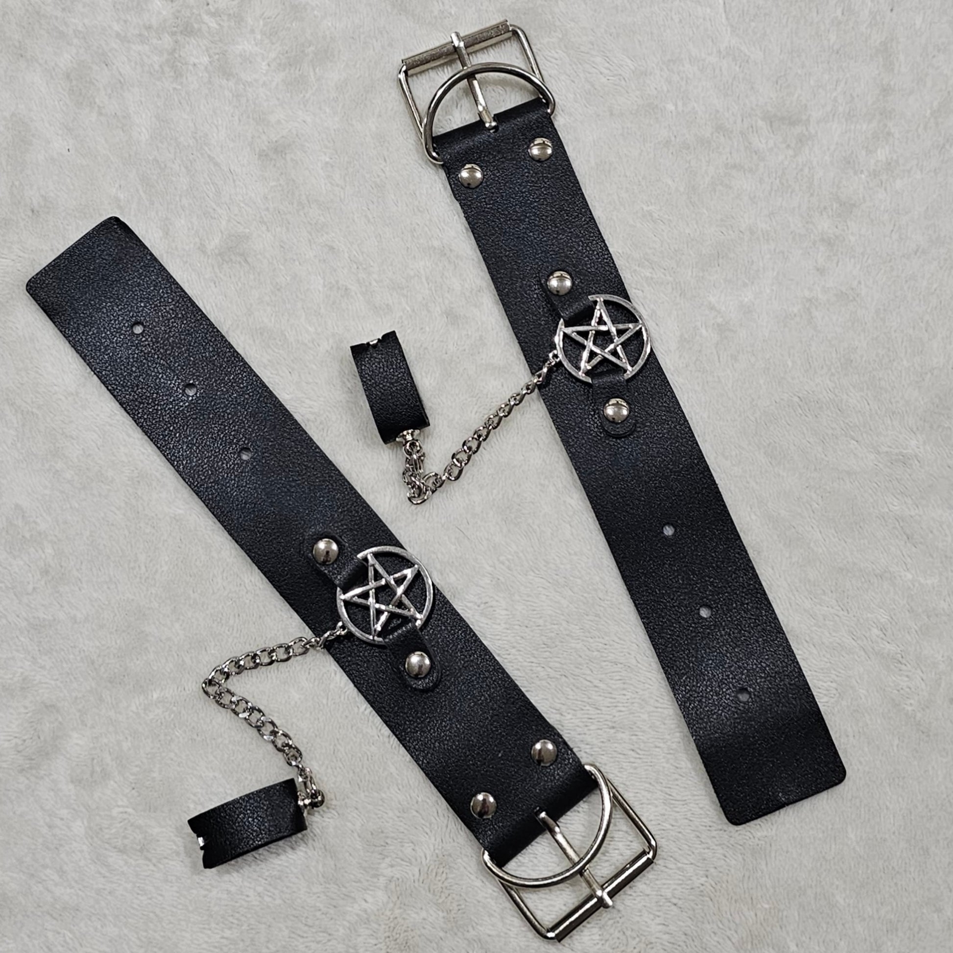 Witch Craft Wrist Cuffs | Vegan Leather Metal Hardware Finger Ring Attached Bracelets - Dolls Kill - Bracelets
