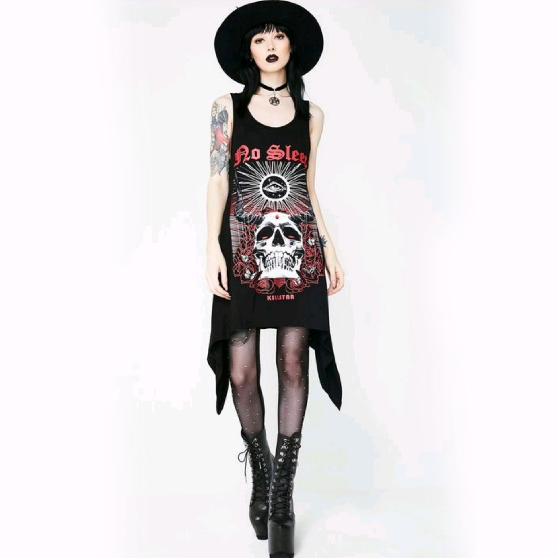 Shark Bite Hem Dress | No Sleep | Decadence Gothic Black Vest Dress - Killstar - Dresses