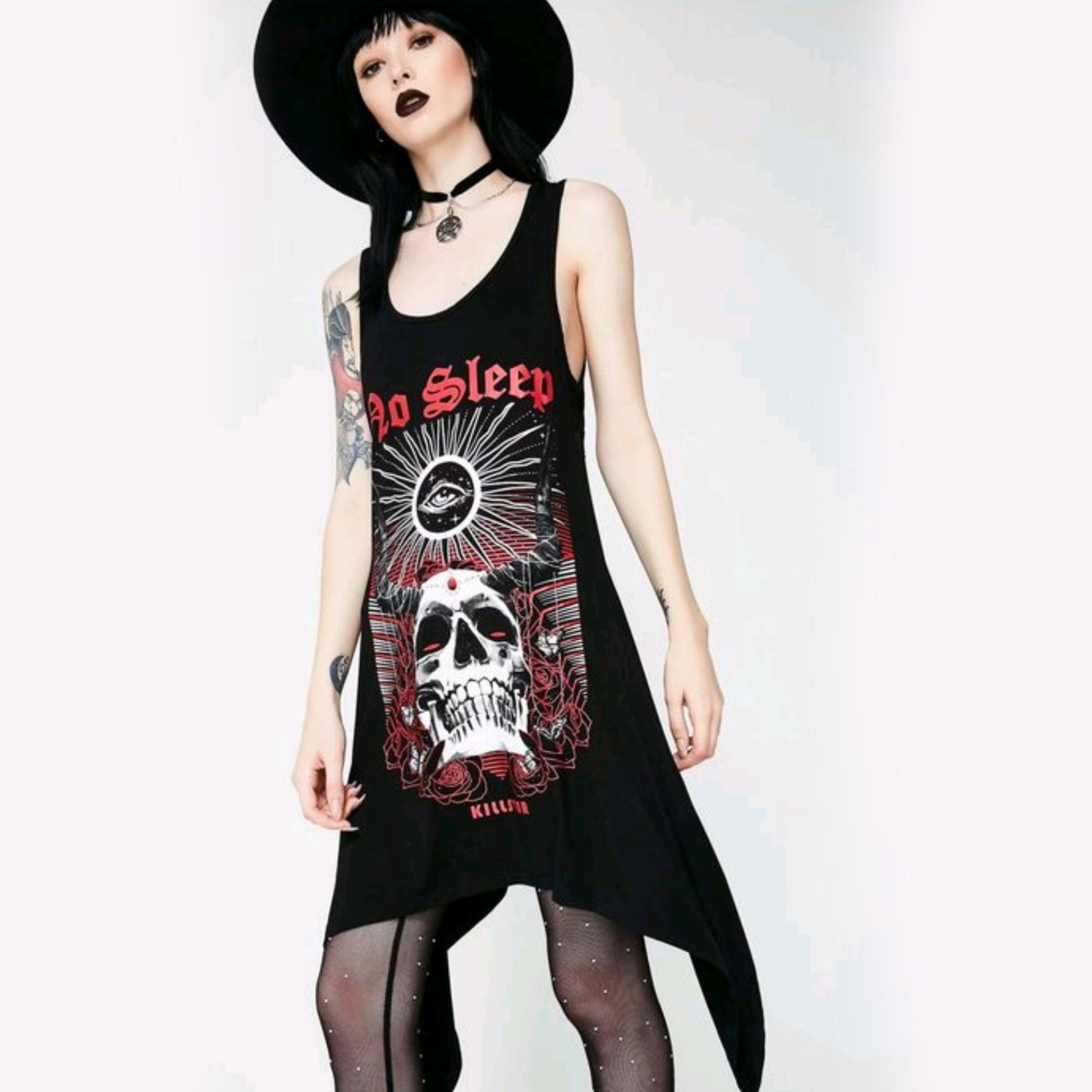 Shark Bite Hem Dress | No Sleep | Decadence Gothic Black Vest Dress - Killstar - Dresses