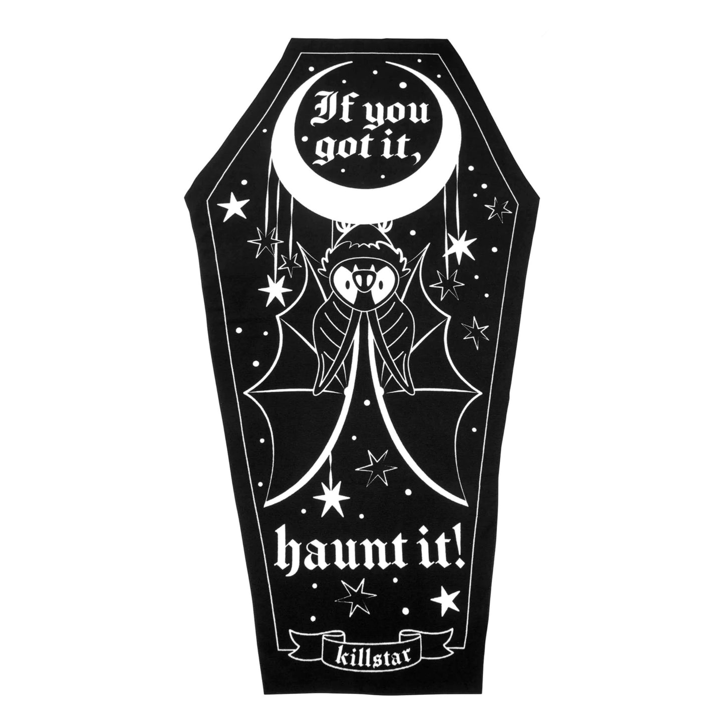 Haunt It Beach Towel | Extra Large Black Coffin Shaped Fast Drying - Killstar - Beach Towels