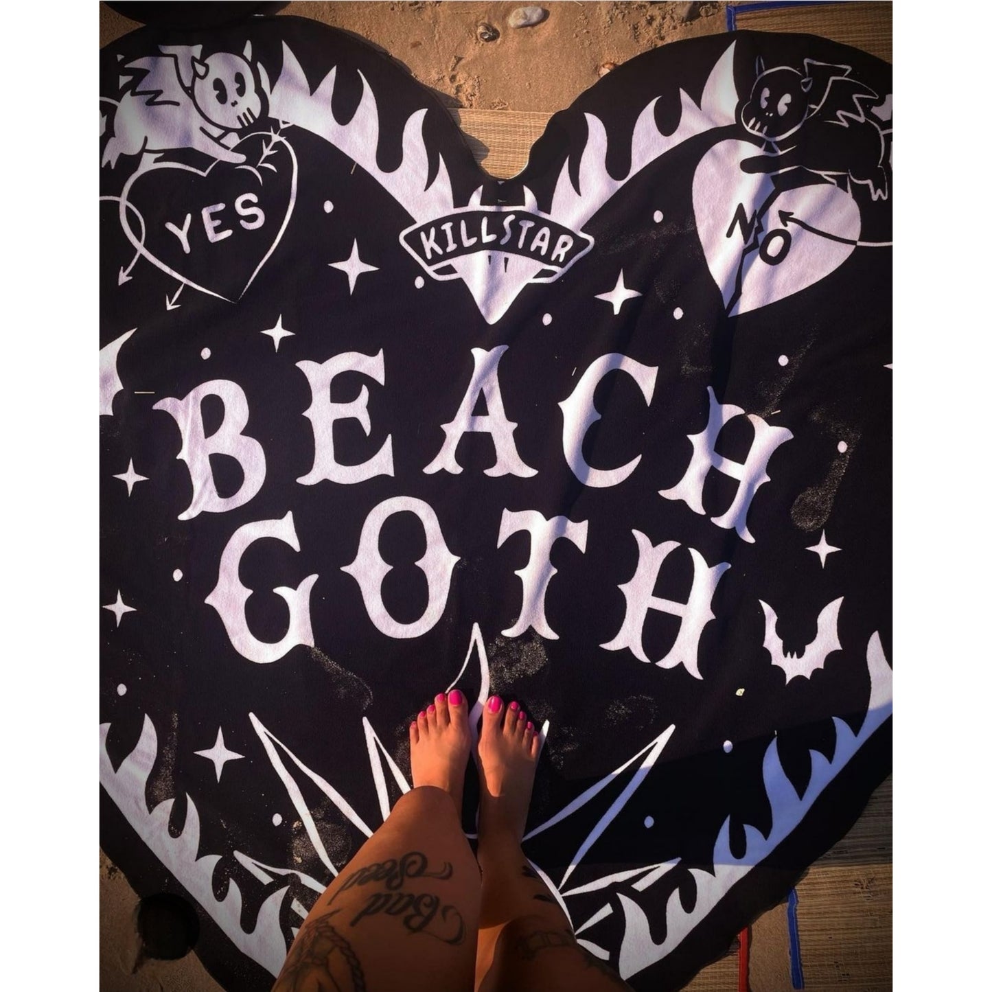 Beach Goth Heart Shaped Beach Towel | Black White Ouija Design - Killstar - Towels