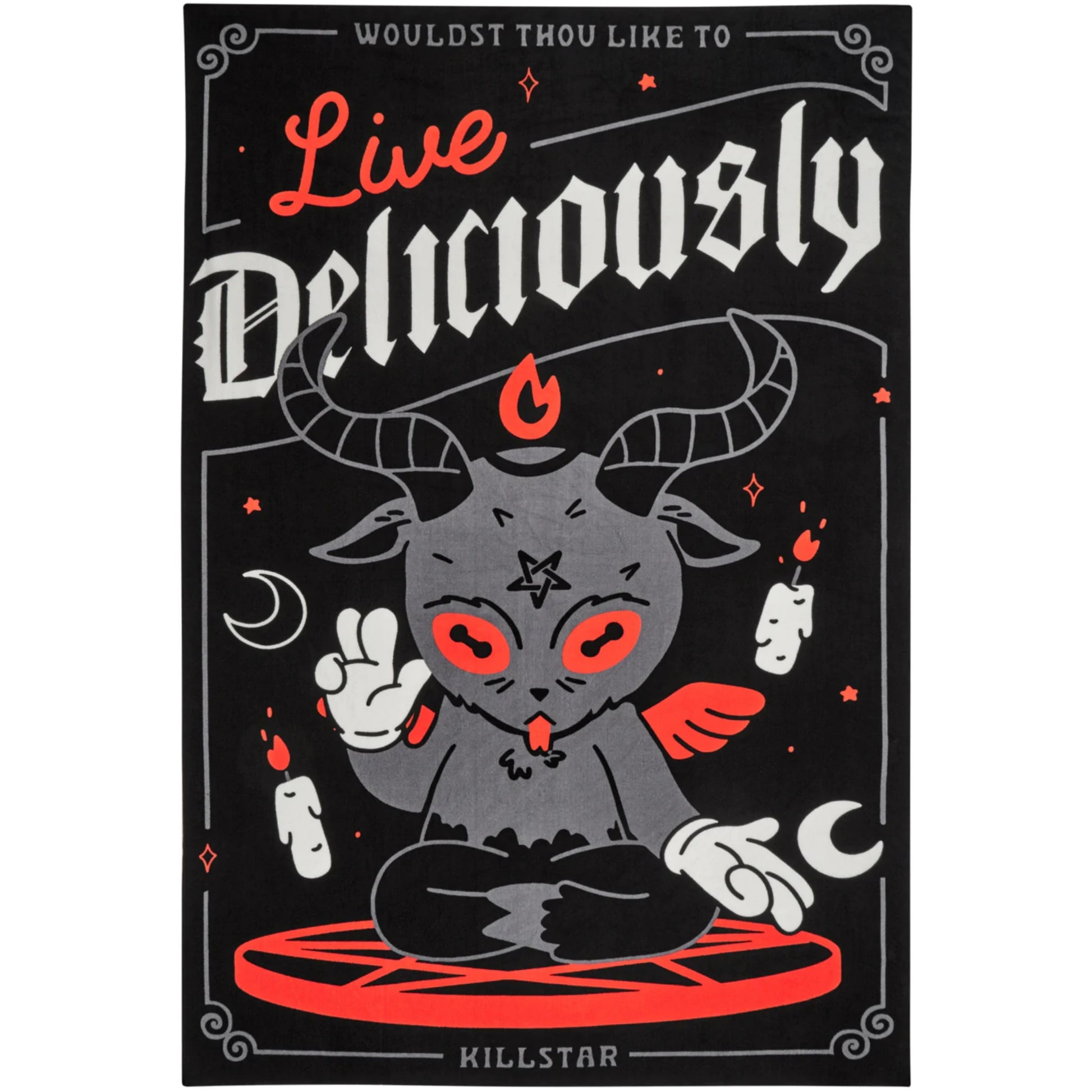 Deliciously Beach Towel | Extra Large Black Statement Bahpy Print - Killstar - Beach Towels