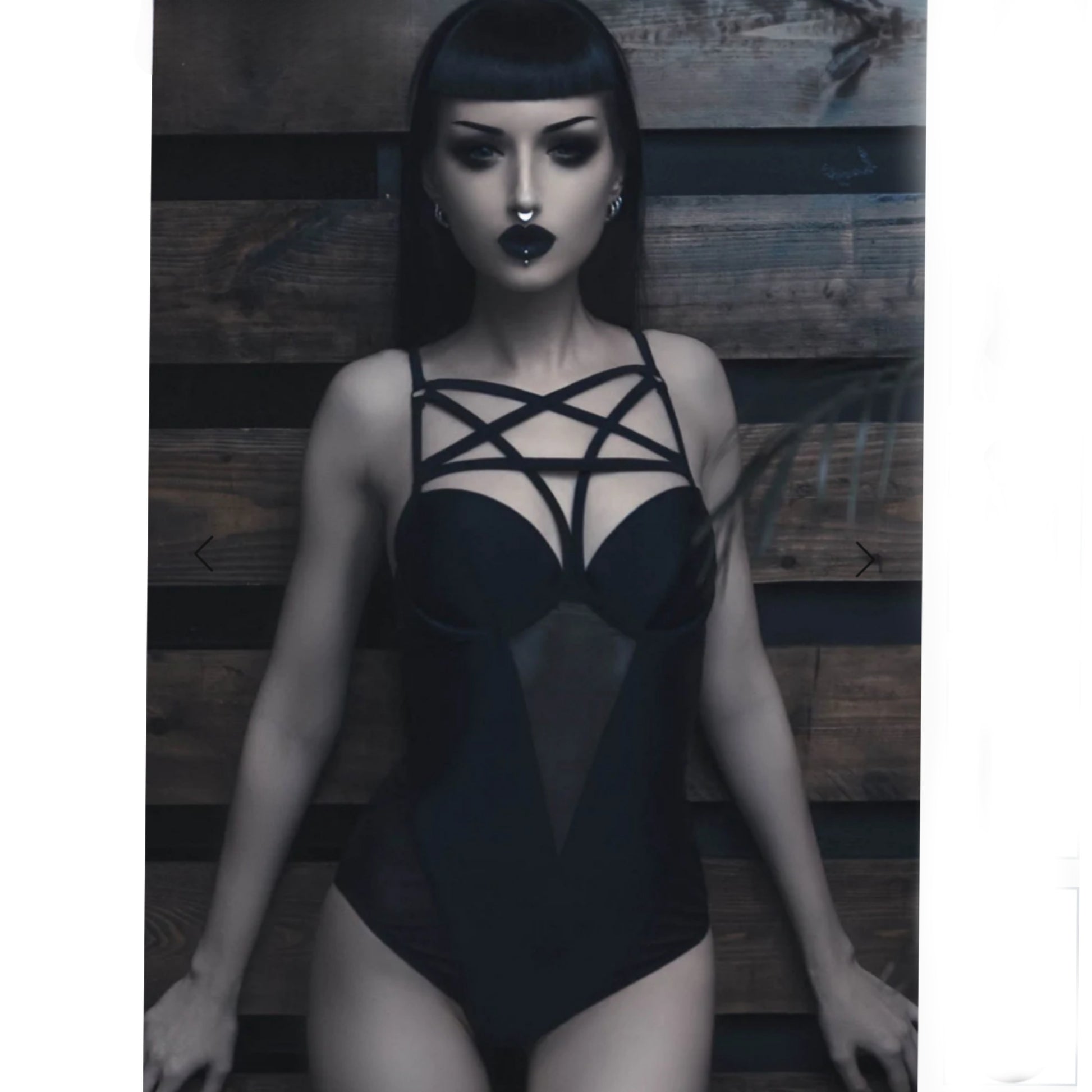 Sacred One Piece Swimsuit | Black Mesh Panels Pentagram Feature - Killstar - Swimwear