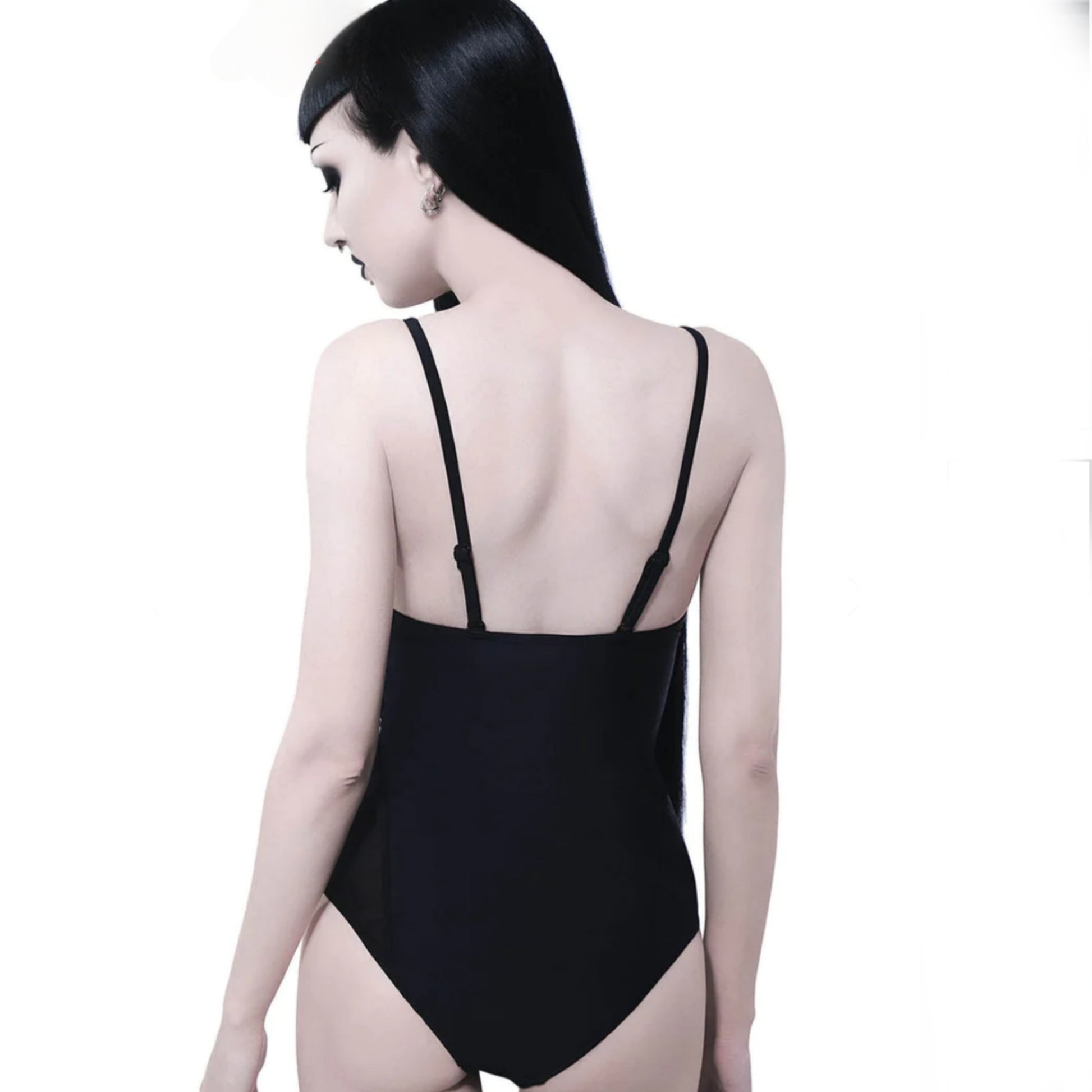 Sacred One Piece Swimsuit | Black Mesh Panels Pentagram Feature - Killstar - Swimwear