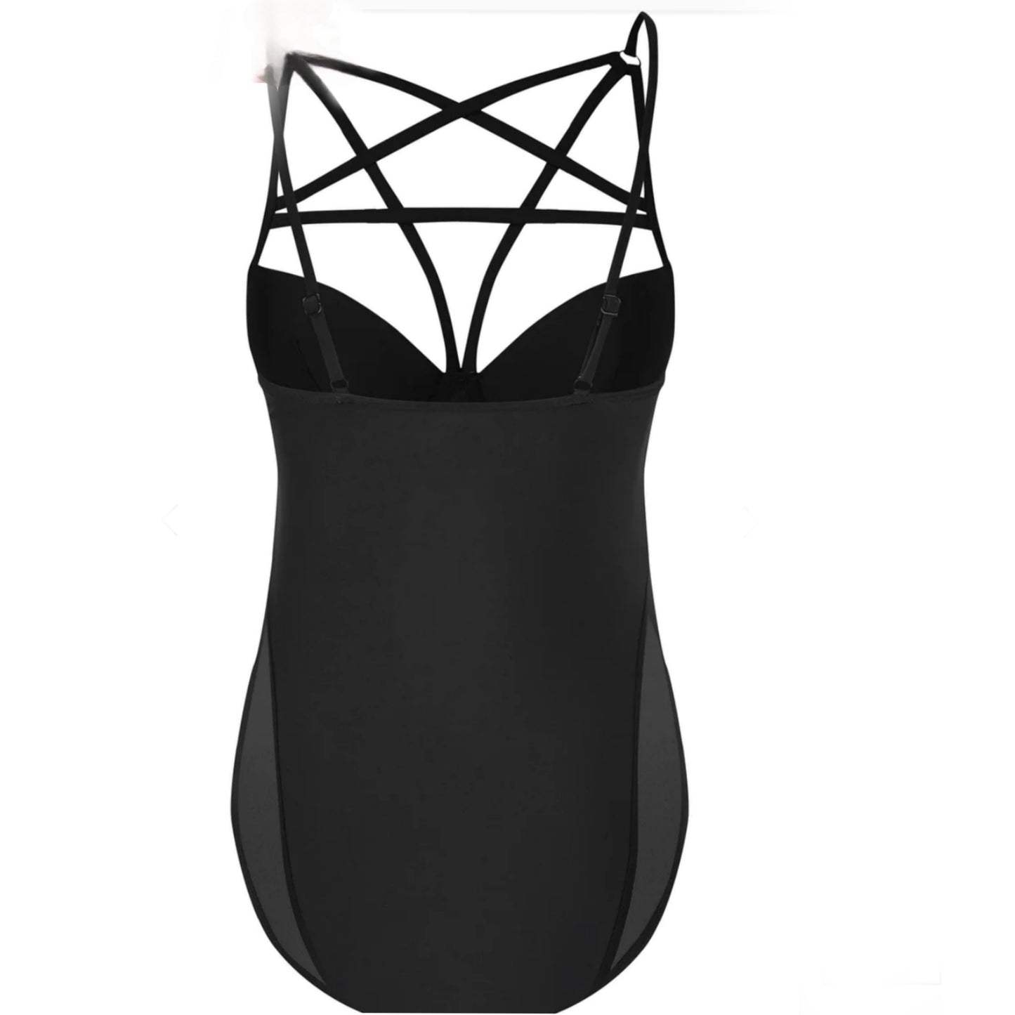 Sacred One Piece Swimsuit | Black Mesh Panels Pentagram Feature - Killstar - Swimwear