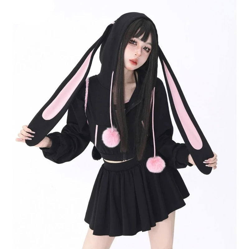 Nocturnal Bunny Bliss Jacket | Beyond the Shadows, Unleash Your Style - A Gothic Universe - Hoodies