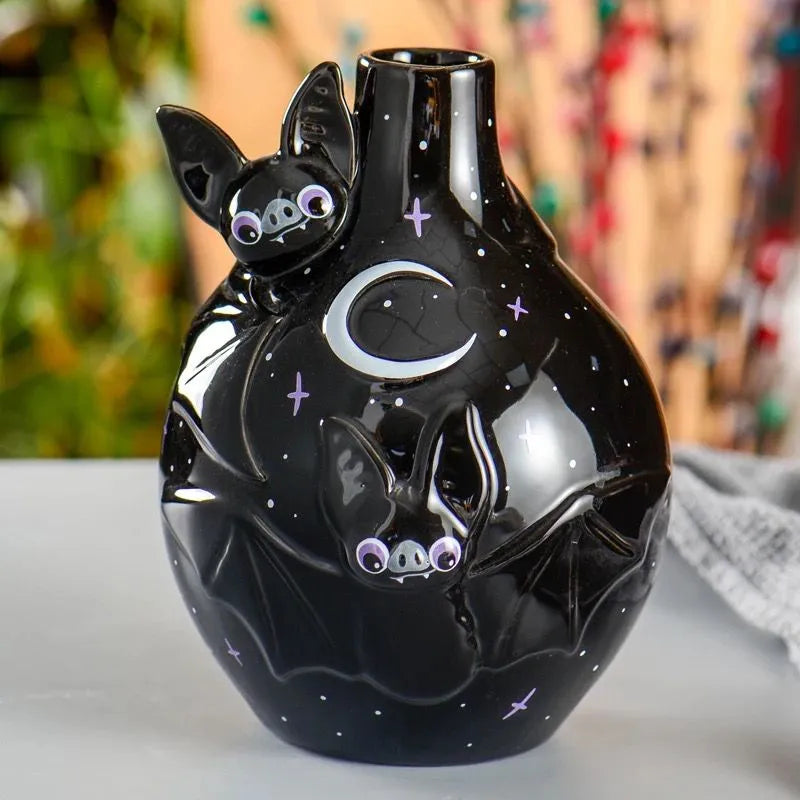 Batwing Nocturne Flower Vase | Where Shadows and Blooms Converge - A Gothic Universe - Vase