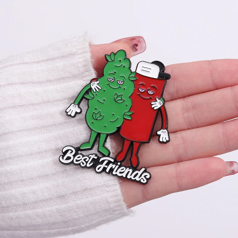 Best Friends Weed Leaf Lighter Partner Pin - A Gothic Universe - Lapel Pins