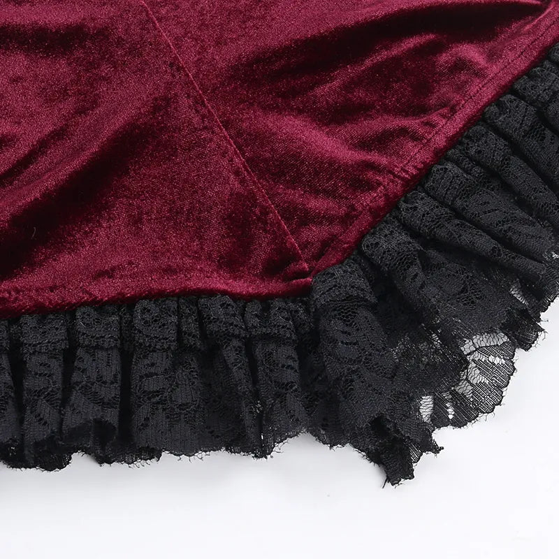 Crimson Elegance Corset Top | Lace, Velvet, and the Heartbeat of the Streets - A Gothic Universe - Tops