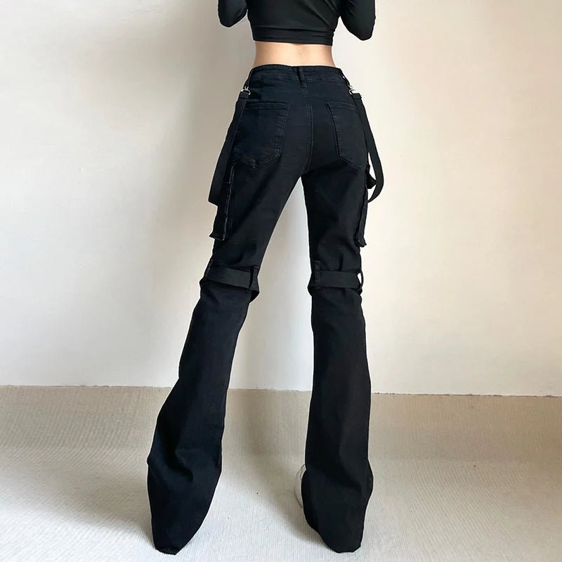 Shadow Veil Streetwear Trousers | Black Straps Pockets Pants - A Gothic Universe - Pants